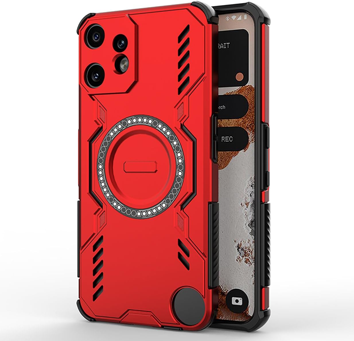 UPLAI Case for Nothing CMF Phone 2 Pro, Military Quality, Shockproof, Breathable Armour Mobile Phone Case with Magnetic Metal Ring and Airbag, Slim PC + TPU Protective Case, Black