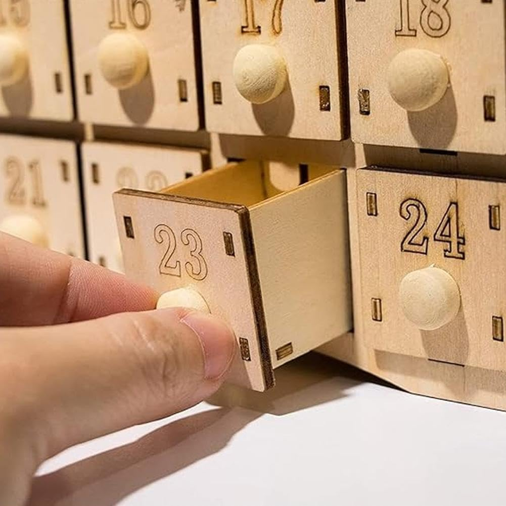24-Day Christmas Countdown Calendar Decoration,Led Holiday Decoration,Wooden Christmas Advent Calendar,Wooden Calendar Decoration with 24 Storage Drawers for Home Christmas Party image number 4