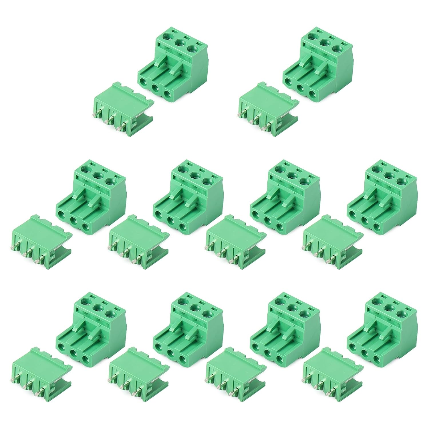 Zalizr 10 PCS 3-Pin PCB Screw Terminal Block Connectors, 5.08 MM Pitch Pluggable Male Plug and Female Socket for 24-12 AWG Wiring image number 1