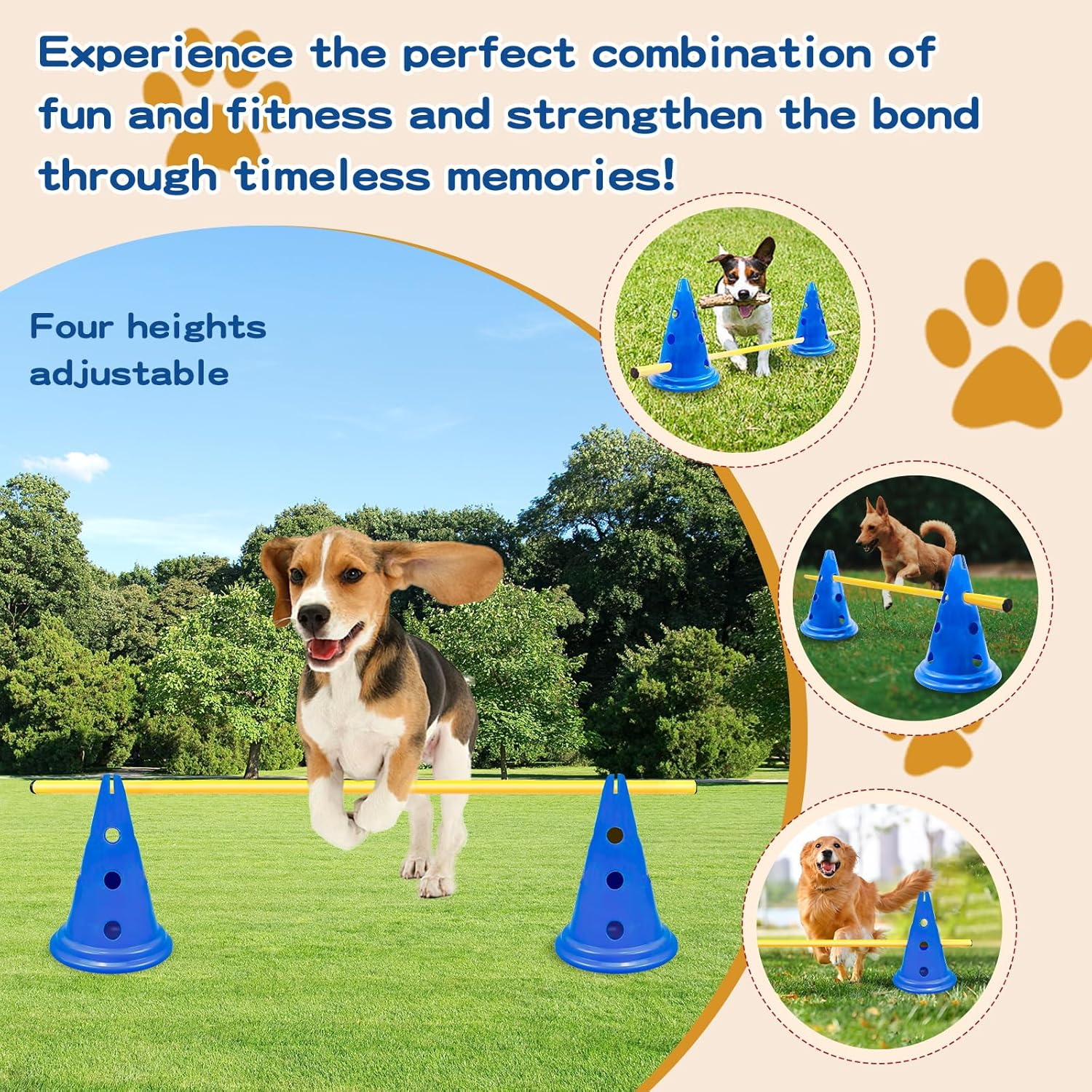 AEDNX Dog Agility Hurdle Cone Set Dog Agility Course Backyard Set Include 12 Agility Cones 6 Agility Rods Agility Training Equipment Height Adjustable Obstacle with Storage Bag Blue image number 4