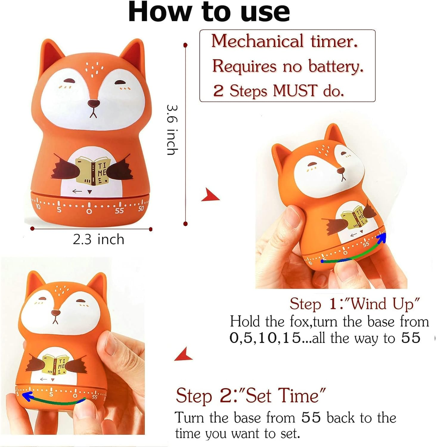 Mechanical Kitchen Timer, Cute Animal Timer for Kids, Wind up 60 Minutes Manual Countdown Timer for Classroom, Home, Study and Cooking image number 4