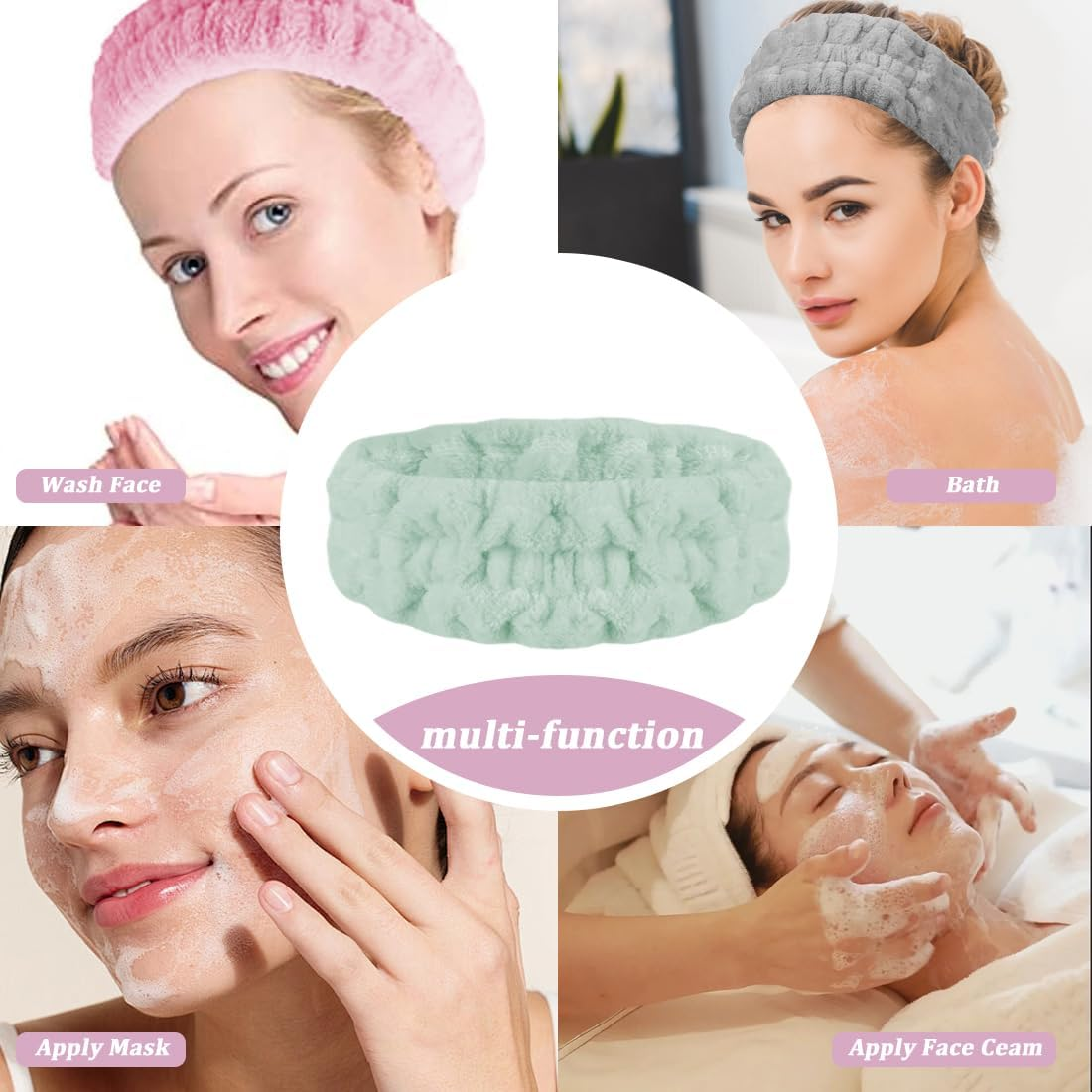 Spa Face Headband, Pack of 3, Coral Fleece Makeup Hair Bands, Elastic, Cosmetic Headband, Wide Brim Coral Fleece, Hair Band, Wrist Sweatband, Cosmetic Headband, for Shower, Skin Care, Sports image number 1