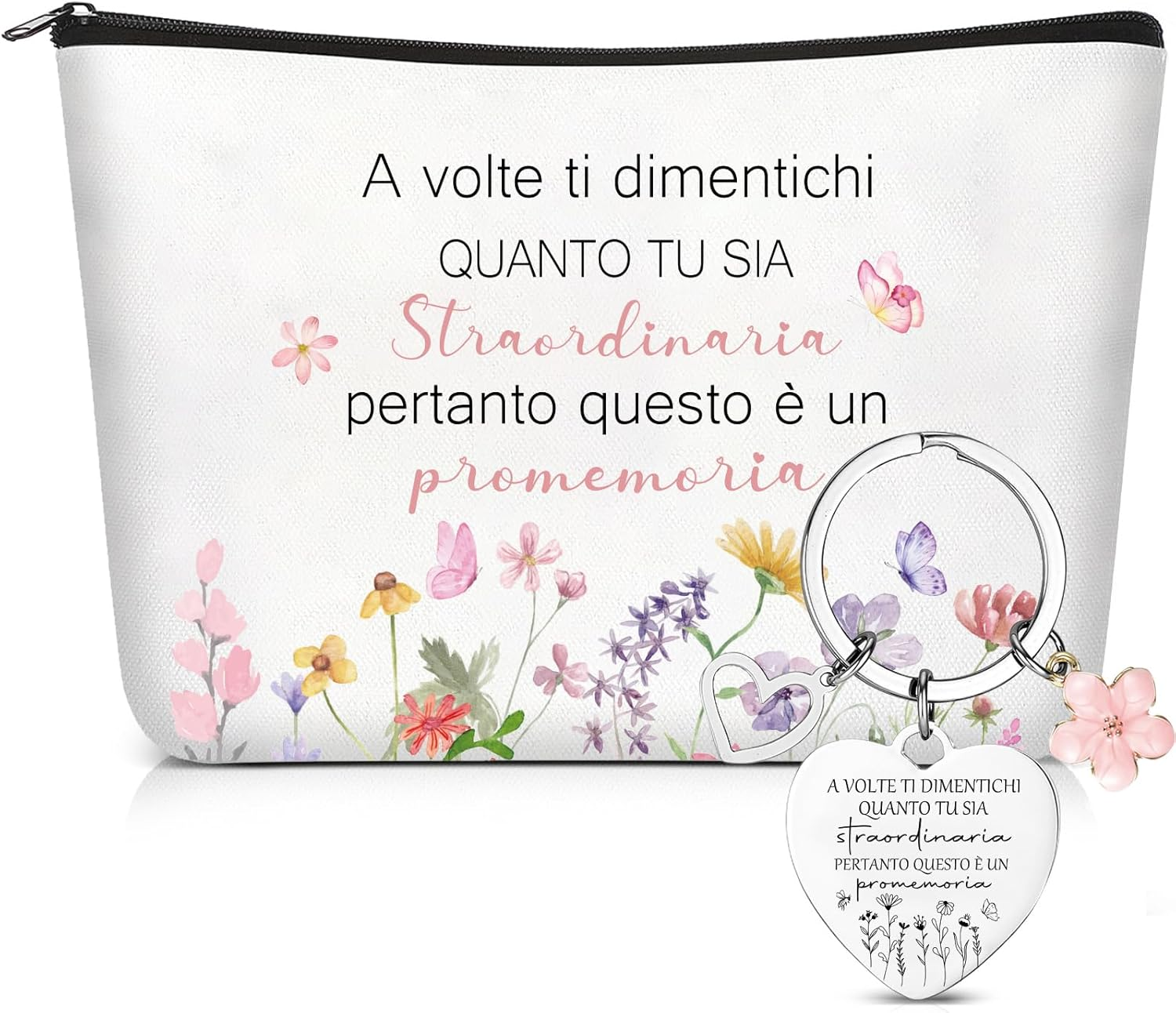 Xuniea Set of 2 Motivational Gift Set for Women Friends Colleagues Inspirational Cosmetic Bag with Floral Pattern Keyring with Flower Pendant for Teacher Birthday School Graduation Farewell image number 2