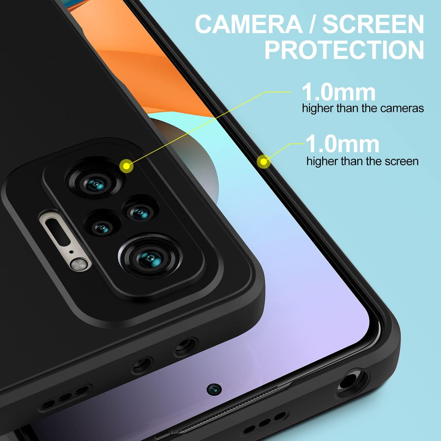 Oureidoo Case Compatible with Xiaomi Redmi Note 10 Pro, with 3 Pieces Tempered Glass Screen Protector, Mobile Phone Case for Xiaomi Redmi Note 10 Pro Silicone Rubberised Mobile Phone Case in Black image number 3