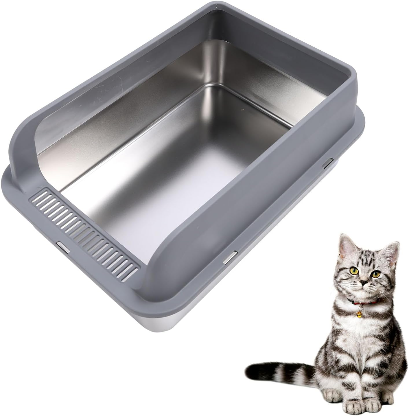 Stainless Steel Cat Litter Box with Lid, Extra Large Litter Box for Big Cats, Metal Litter Box with Wall Sides Enclosure, Non-Sticky, Anti-Leakage, Easy Cleaning Litter (Extra