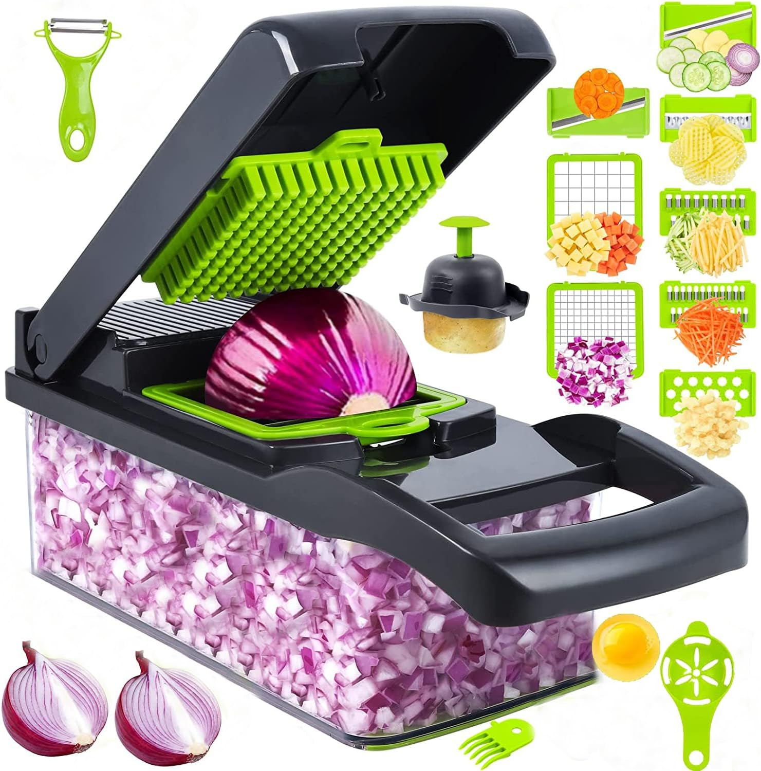 MEALIHOM 15 in 1 Vegetable Chopper Onion Chopper Mandolin Slicer Food Chopper Slicer Dicing Machine Cutter Veggie Chopper with 8 Blades Potato Carrot Garlic Chopper