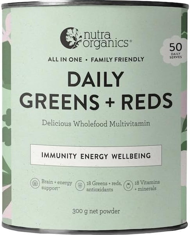 Nutra Organics Daily Greens + Reds Delicious Wholefood Multivitamin 150G | Organic Powder Superfood Supplement | for Energy, Immunity and Wellbeing (25 Serves) image number 1