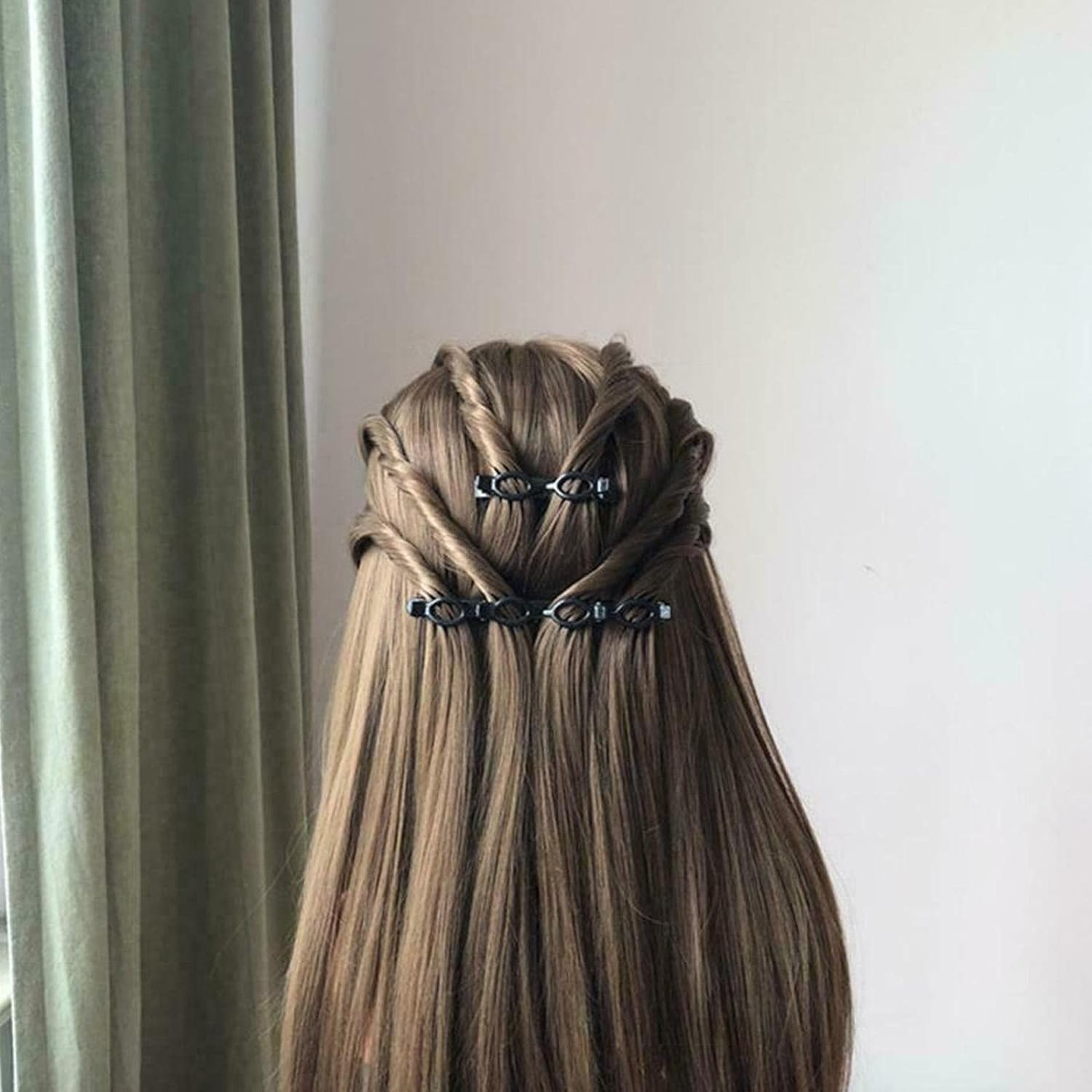 Black Crystal Braided Hair Accessories - Double Bangs Hair Clips, Side Bangs Hair Pins for Women Hair Styling image number 2