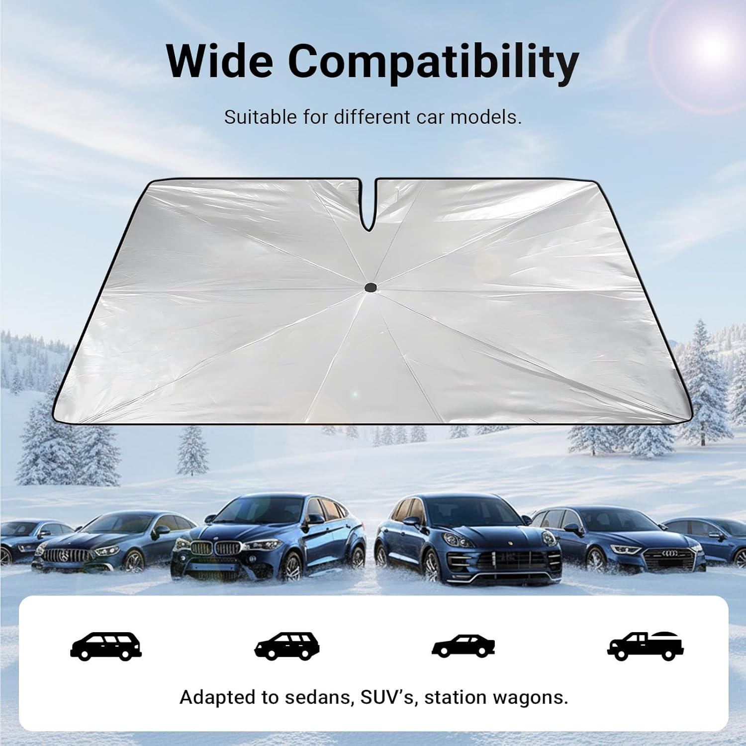 LIWEGHT Car Windshield Sunshade Umbrella - 5 Layers UV Block Coating, Protect Your Car from Sun Rays and Heat Damage, Keep the Car Cool and Comfortable, Suitable for Car and SUV Windshields（140X80Cm） image number 6
