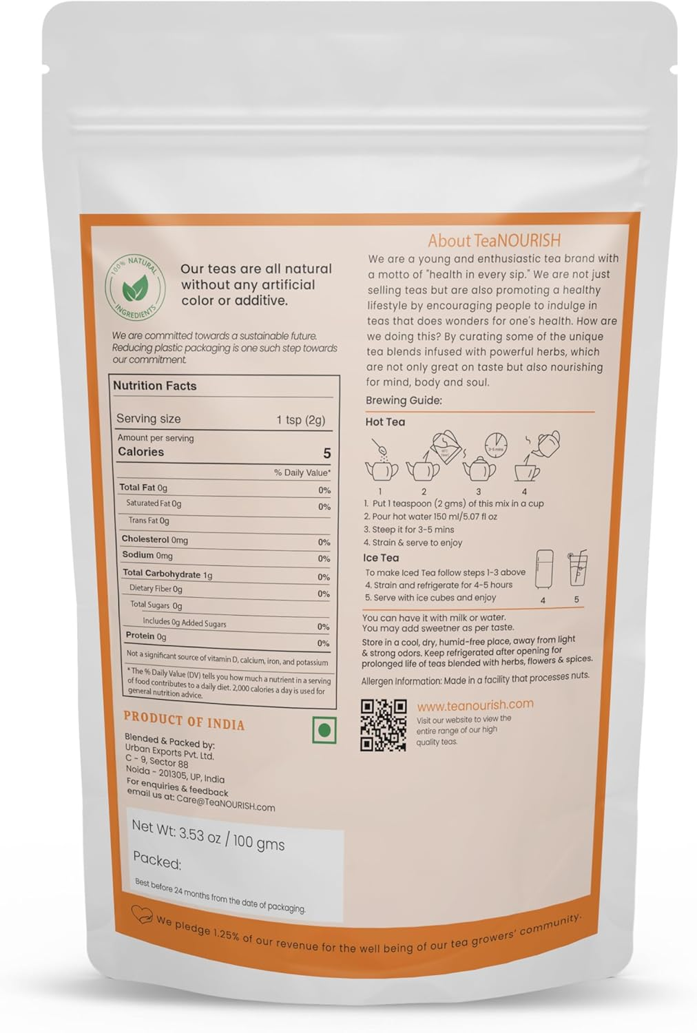 Teanourish Sparkling Sangria | CAFFEINE-FREE Herbal Tea | Refreshing and Fruity | Apple, Strawberry, Mango, Pineapple, Hibiscus | Brew Hot or Iced Tea - 100 G image number 1