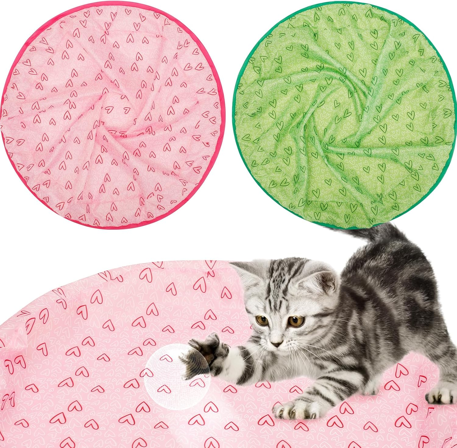 2Pcs Interactive Cat Toy Bag Creative Hide and Seek Cat Mat Toy 72Cm Funny Interactive Cat Toy Washable Cloth Cats Ball Jumping Pouch Cat Toys for Indoor Cat Lover Gift Pouywh(Green+Pink) image number 2