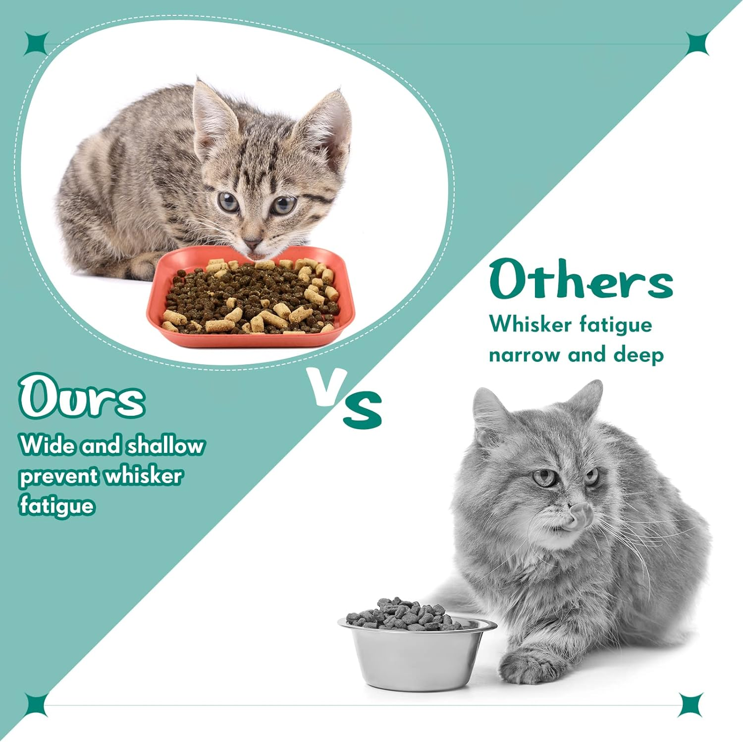 Gerrii 12 Pieces Whisker Fatigue Relief Cat Bowl 6 Inch Shallow Cat Food Dish Cat Wet Feeding Bowls Wide and Small Pet Plate for Kittens and Short Legged Cat, Wheat Straw (Vintage Colors,Square) image number 4