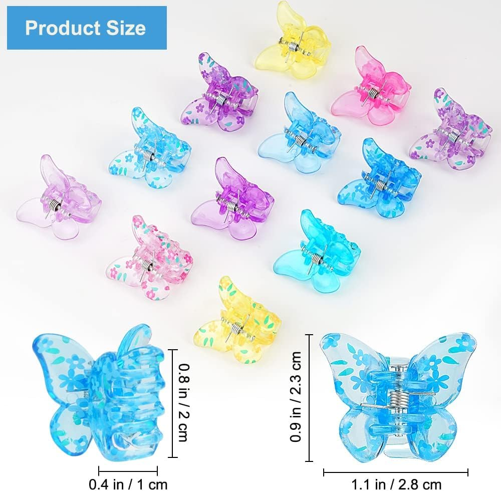 Pack of 12 Butterfly Hair Clips, Butterfly Hair Clips for Children, Hair Clips Small, Butterfly Hair Clip, Mini Claw Barrettes Mixed Colour, for Girls and Children image number 3