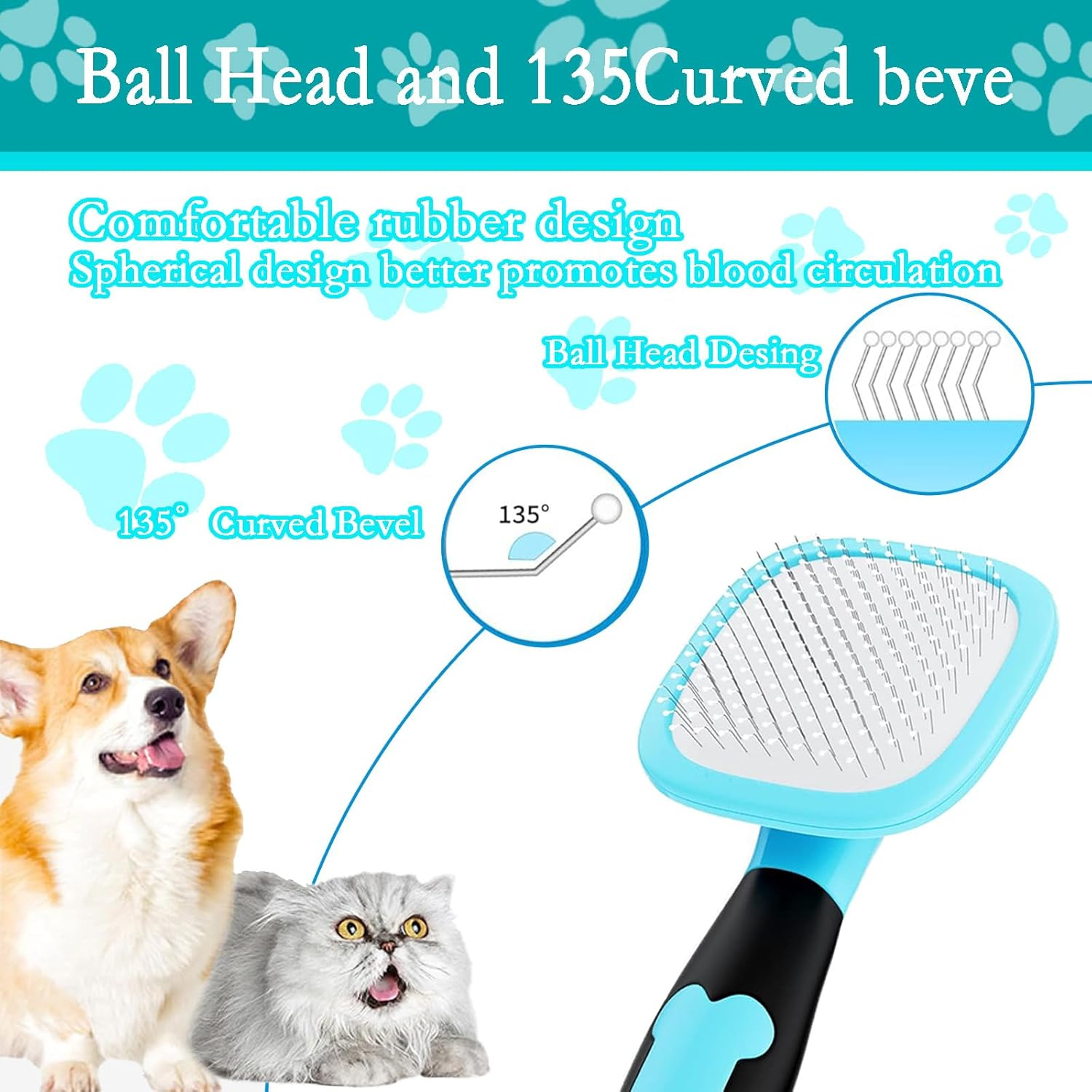 Gdsanlian Pet Brush, Dog & Cat Grooming Brush, Rotatable 360&deg; for Long & Short Hair, Blue, Suitable for Small Dogs & Cats image number 6