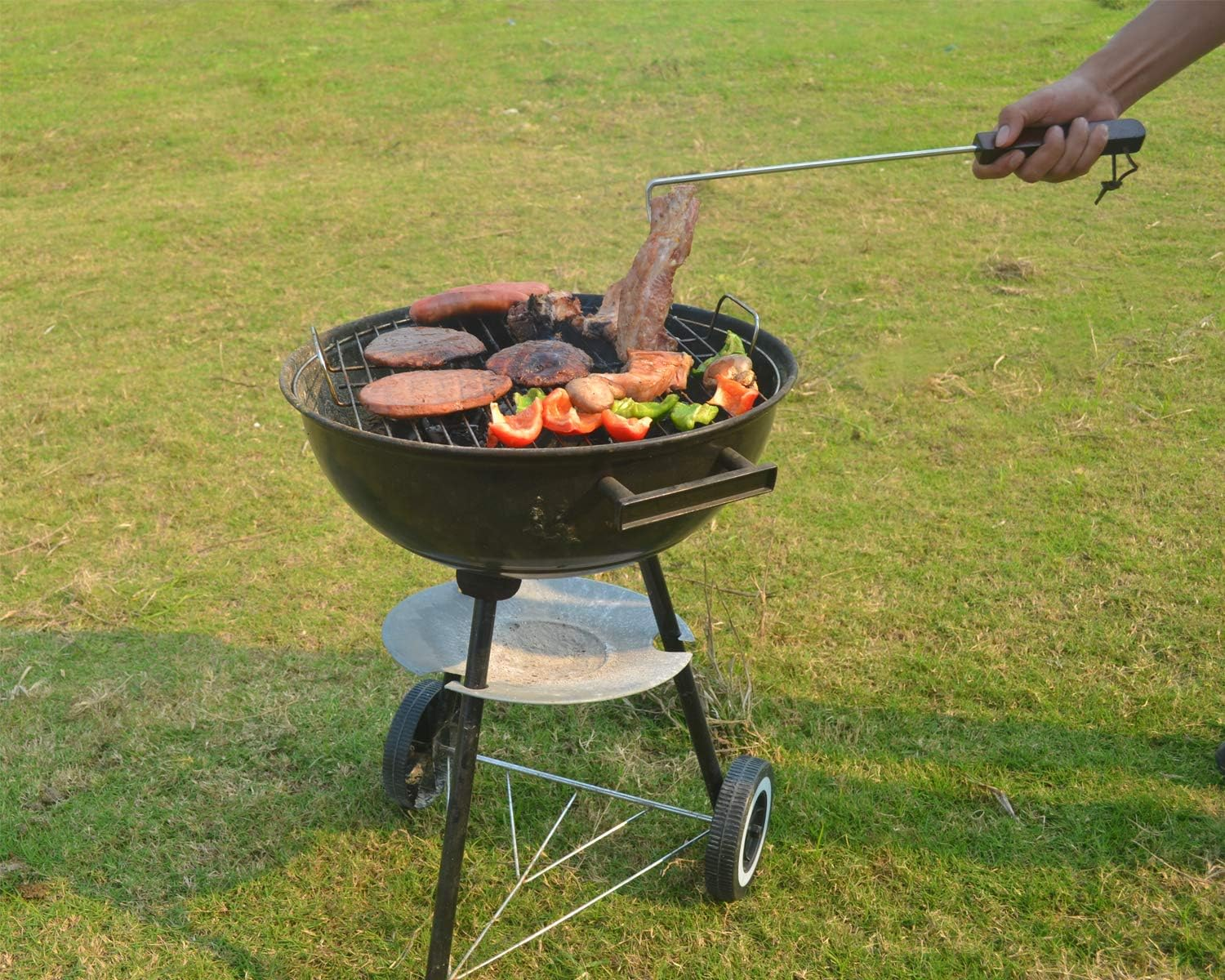 PEPKICN 46Cm Pigtail Food Flipper - Stainless Steel BBQ Meat Turner Hook with Wooden Handle for Grilling & Smoking