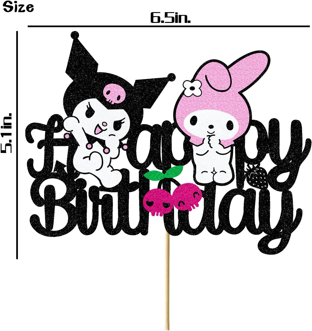 WOOTONG Kawaii Animal Cake Topper - 1 Pack (6.5'' X 5.1'') - Black Glitter - Birthday Party, Baby Shower - Cake Decoration image number 6