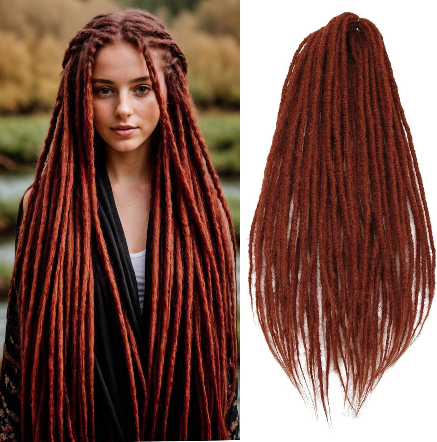 PORSMEER 24 Inch Dreadlocks Extensions 10 Strands Handmade Dreadlock Crochet Hair Braids Synthetic 0.6 Cm Hippie Straight Double Ended Dreads Goddess Locs Crochet Hair for Women (4#, Double-Ended)