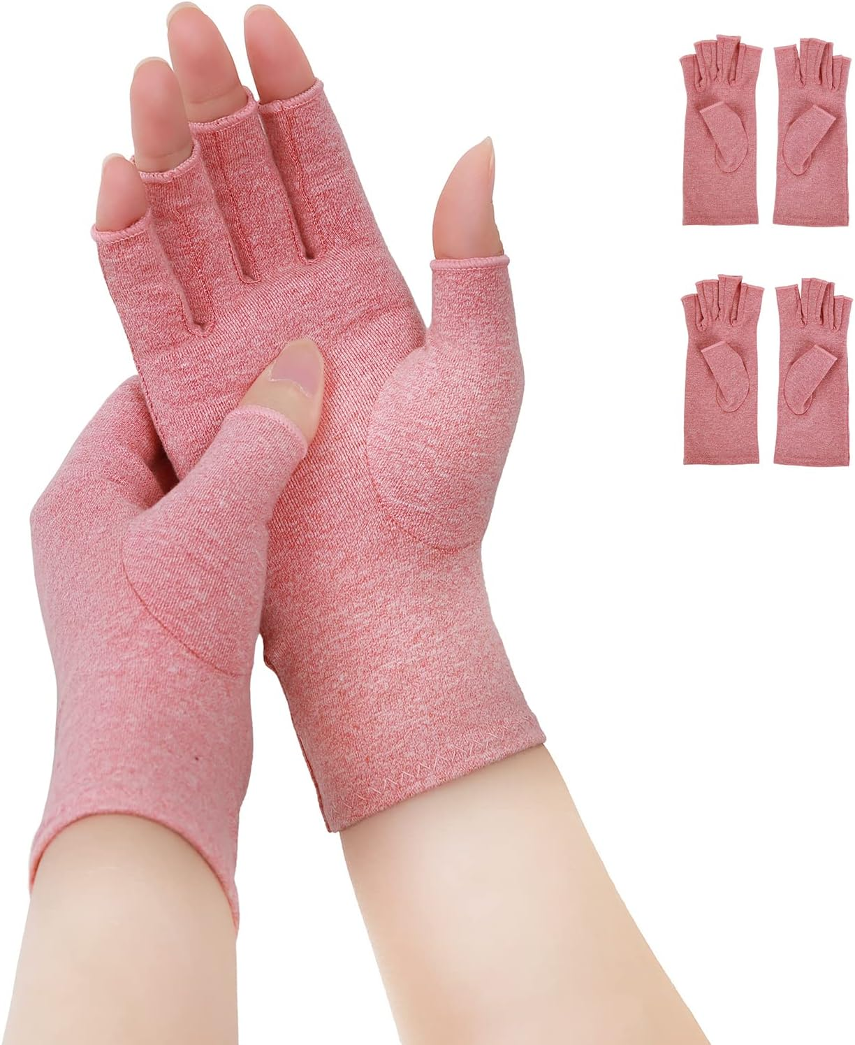 Donfri 2 Pairs Women Arthritis Gloves Pain Compression Gloves Fingerless Gloves Hand Pain Relief Raynauds Typing Sets (M) Medium Pink, Pink, Medio image number 3