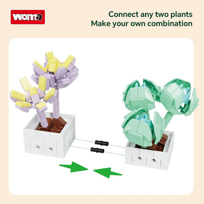 WOMA Succulent Flowers Building Block Set, Botanical Building Blocks for Child 6 and Up, Succulents Bonsai Building Toys, Creative Flowers Building Project for Adults, 977 PCS Easy to Build image number 1