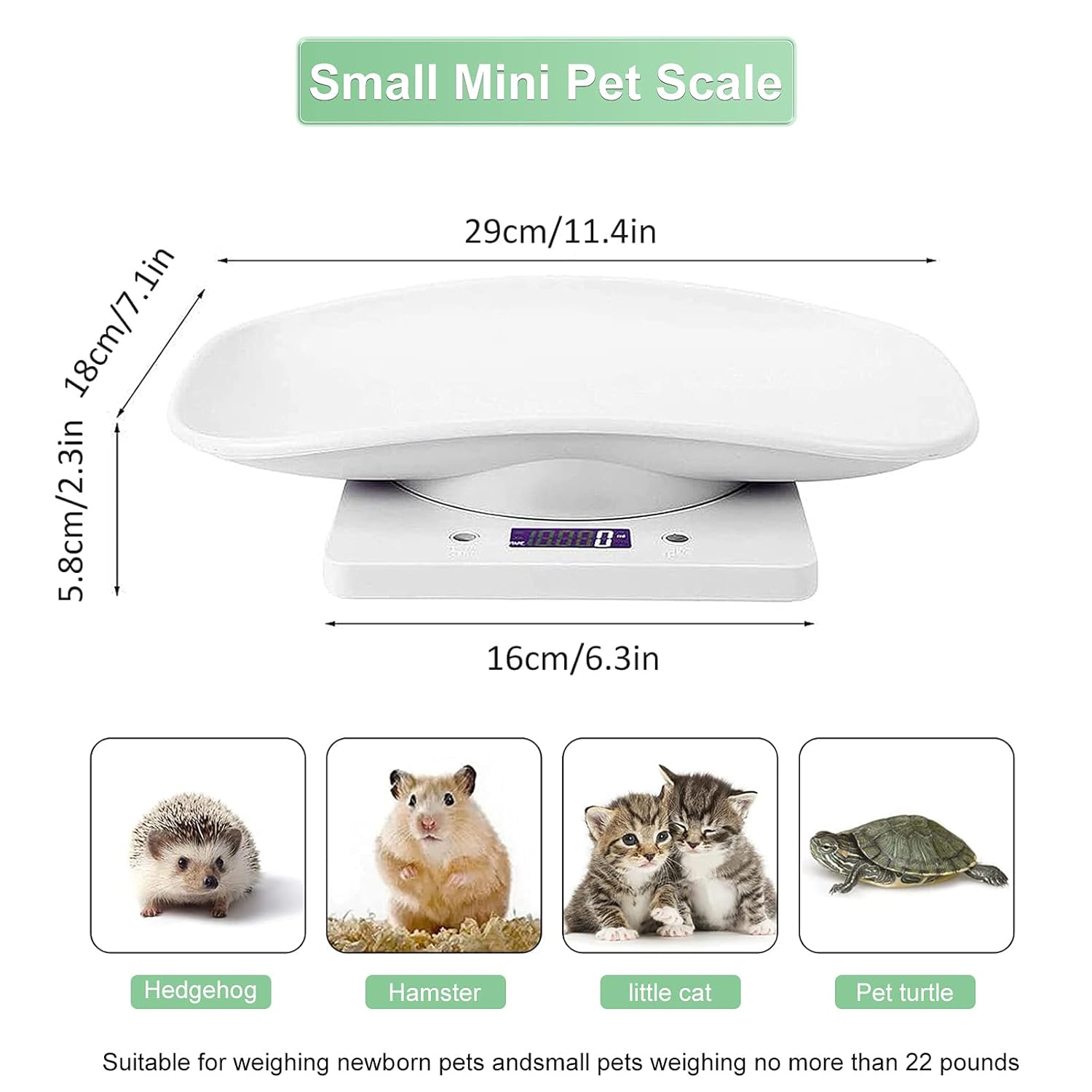Digital Pet Scale, Small Animal Weight Scale Portable Electronic LED Scales, Multifunction Kitchen Scale(Max. 22 Lbs), for Weighing Puppy/Kitten/Hamster/Hedgehog/Tortoise/Food image number 1