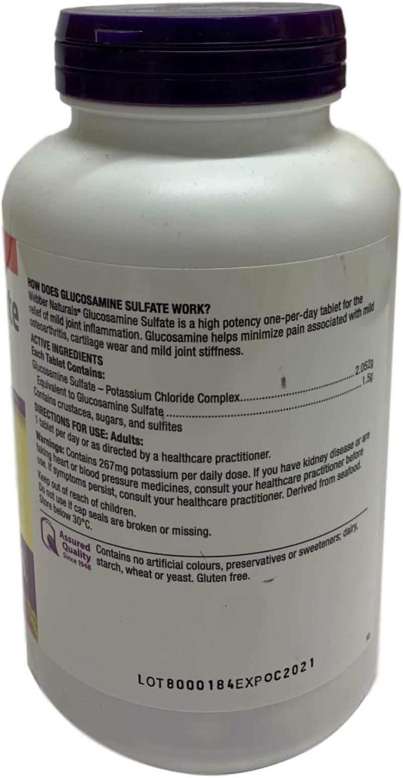 Webber Naturals Glucosamine Sulfate 1500Mg 180 Tablets Ultimate Joint Pain Relief image number 1