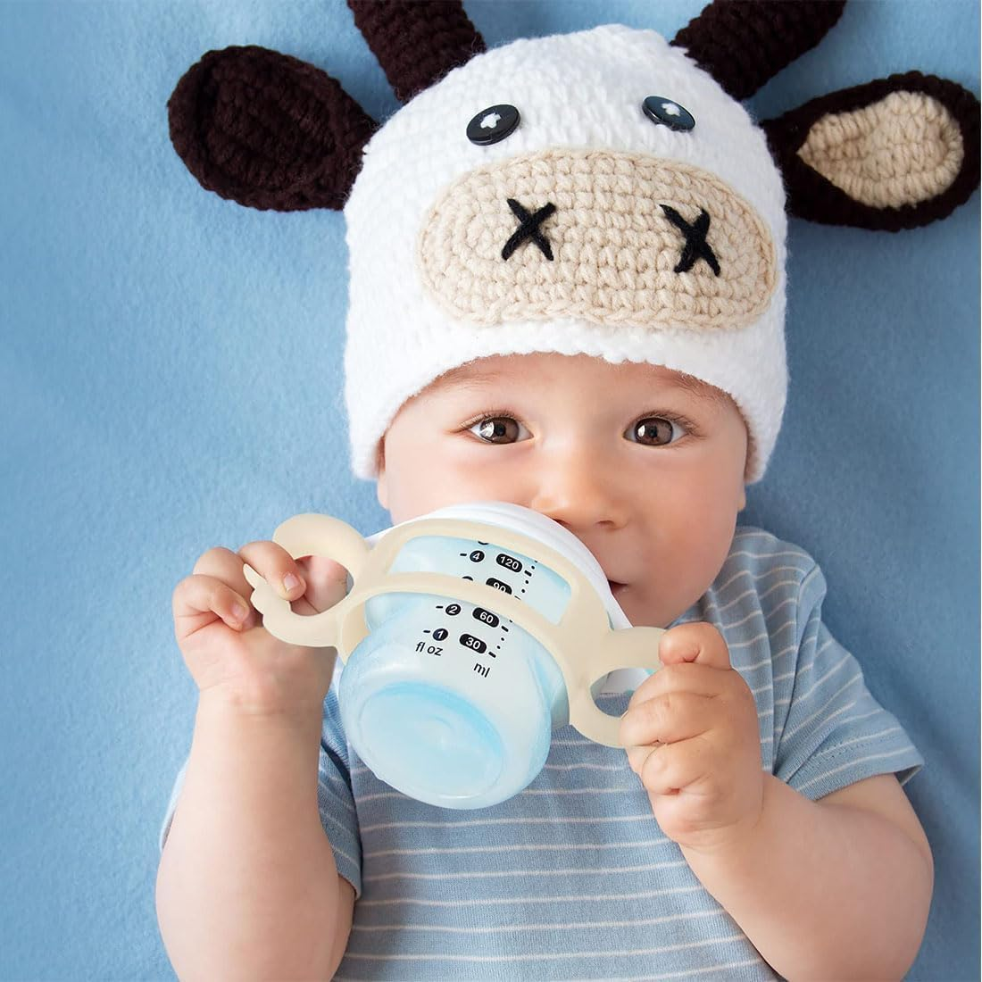 3Pcs Baby Silicone Bottle Handles, Easy Grip Handles with Baby Bottle Brush, Lightweight Easy Carry Silicone Wide-Neck Bottle Handles Angel Wings Baby Bottle Holder(3 Colors) image number 3