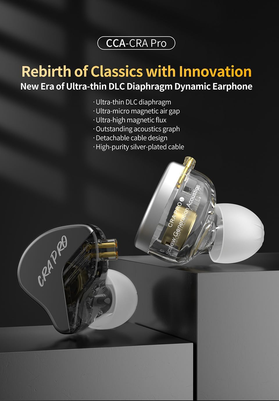 CCA CRA PRO in Ear Monitors, Iems for Gaming, Ultra-Thin DLC Diaphragm Dynamic Driver Wired Gaming Earbuds, Deep Bass Clear Sound Ear Buds IEM Headphones, in Ears for Singers DJ (Black, without Mic) image number 4