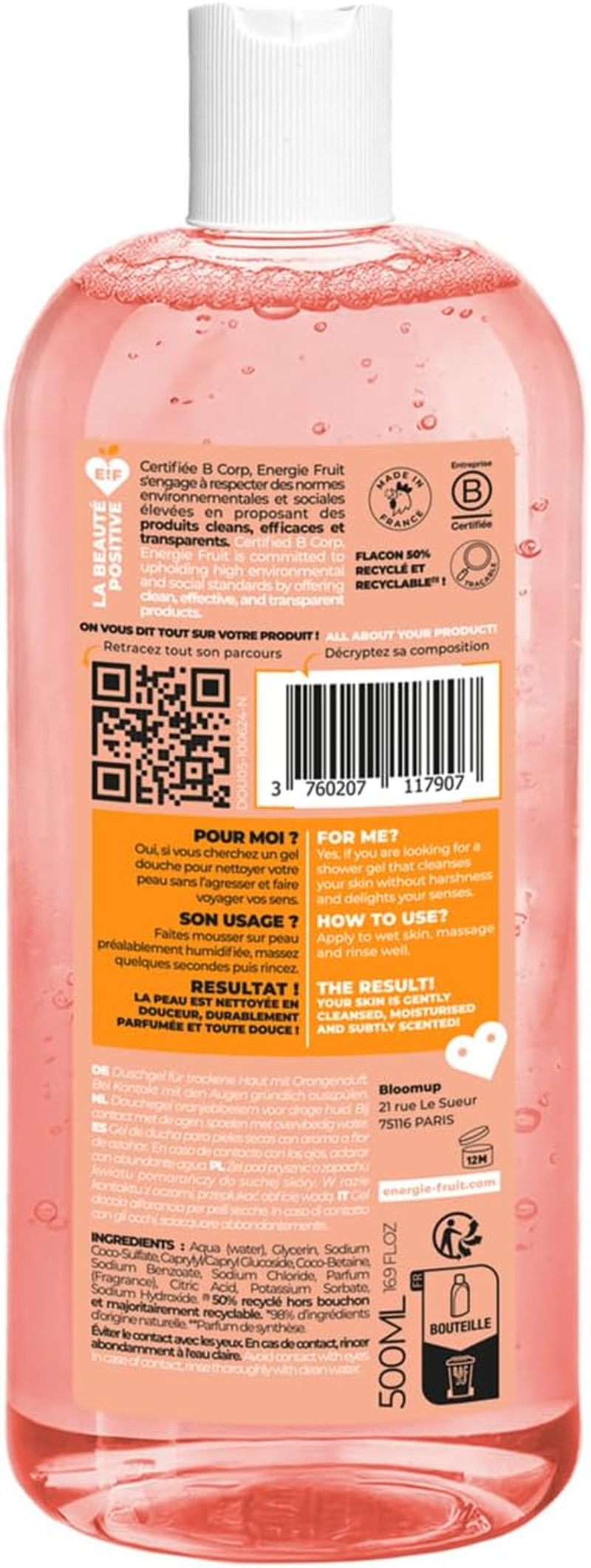 ENERGIE FRUIT Ph Neutral Shower Gel Orange Blossom & Organic Linseed Oil Vegan 500 Ml image number 3