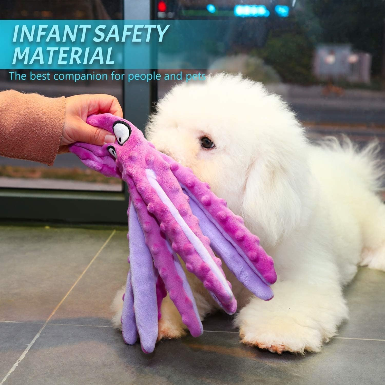 JINDUN 2 Pack Squeaky Dog Toys, Octopus No Stuffing Crinkle Plush Dog Chew Toys for Puppy Teething, Pet Training and Entertaining, Interactive Dog Toys for Puppies, Small,Medium,Large Dogs,Yellow&Pink image number 4