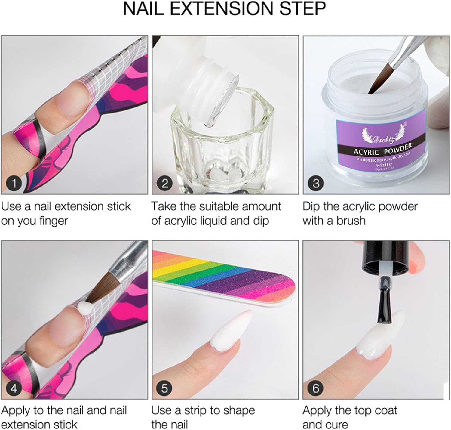 Acrylic Nail Kit,Meizhaung Acrylic Powder & Liquid Set with Nail Brush Nail Forms 3 Colors Nail Powder Kit for Beginners Nail Art DIY Nail Beauty Tools image number 5