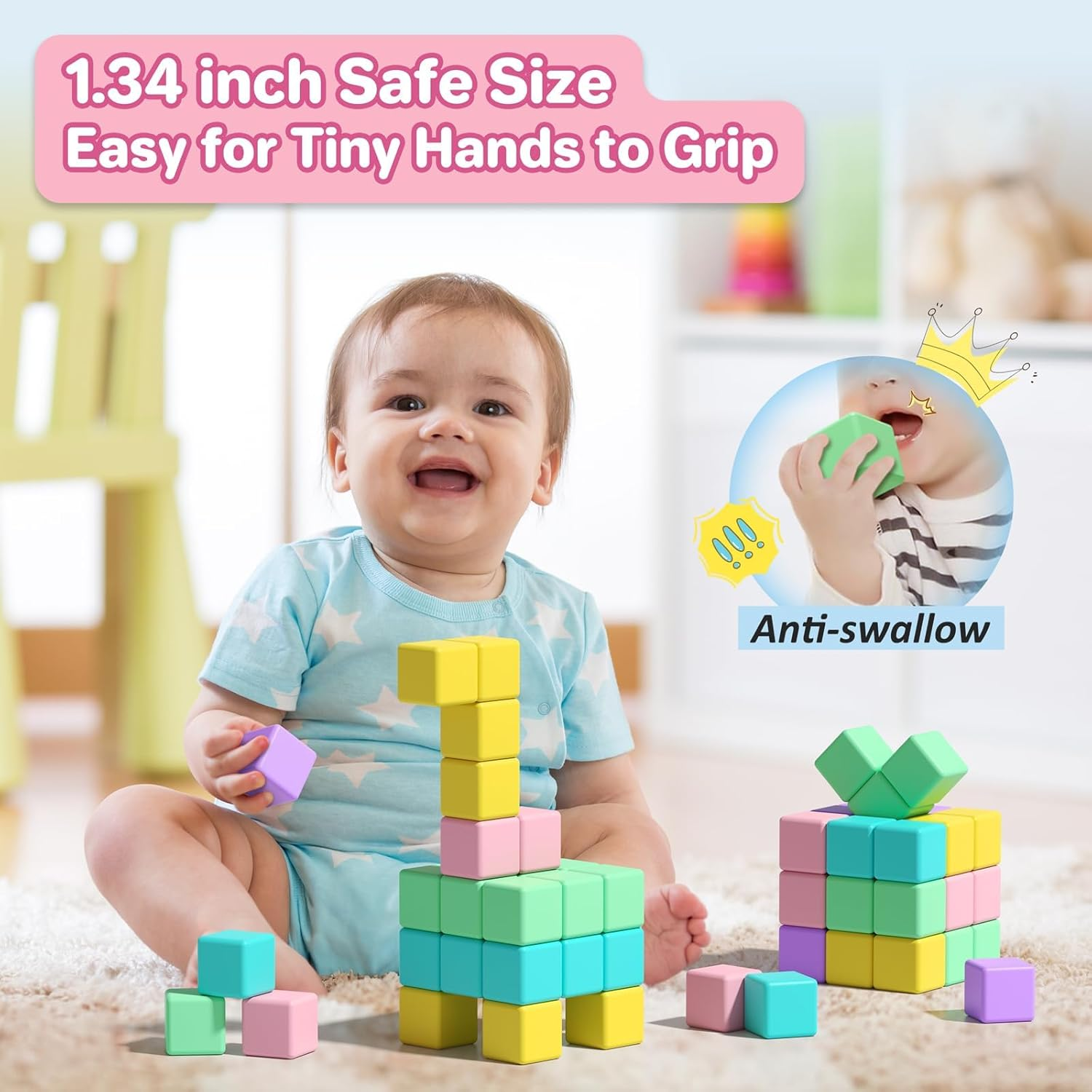 Magnetic Blocks 45 Pieces,1 Inch Large Building Blocks for Ages 3+ Year Old Boys and Girls,3D Magnetic Cubes for Kids,Preschool STEM Educational Sensory Magnet Toys (Colorful-45 PCS)