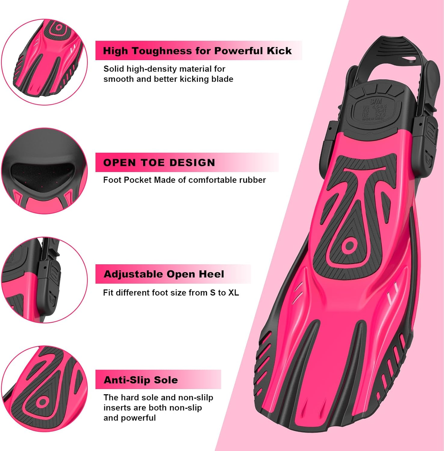 EMSINA Short Fins |Buckles Open Heel Swim Flippers | Size 36-47 | Adjustable Snorkel Fins | Snorkeling Diving Swimming Adult Men Womens |+Travel Bags