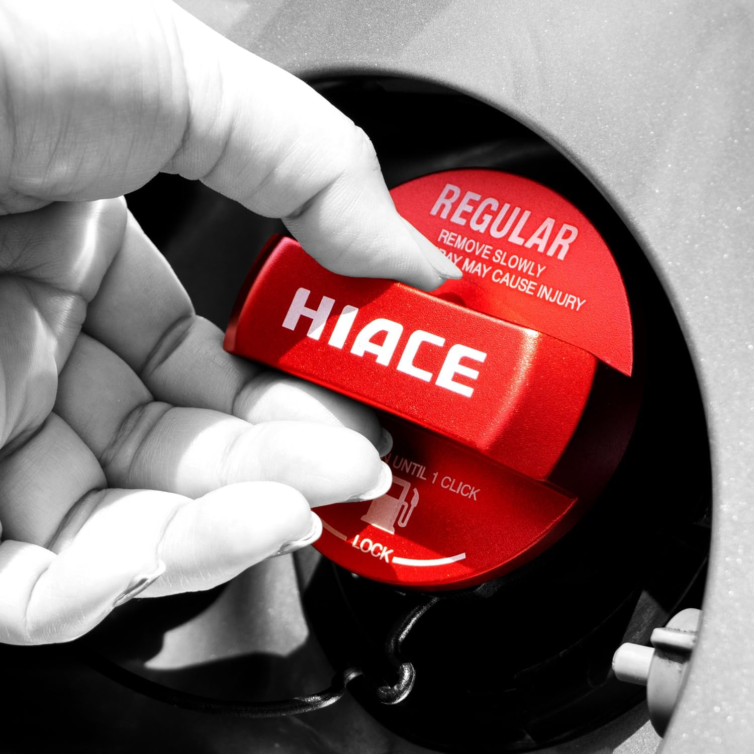 Fcc Custom Hiace BC-FCUVT-RE Fuel Cap Cover, Aluminum, Anodized Treatment, Regular, Red image number 2