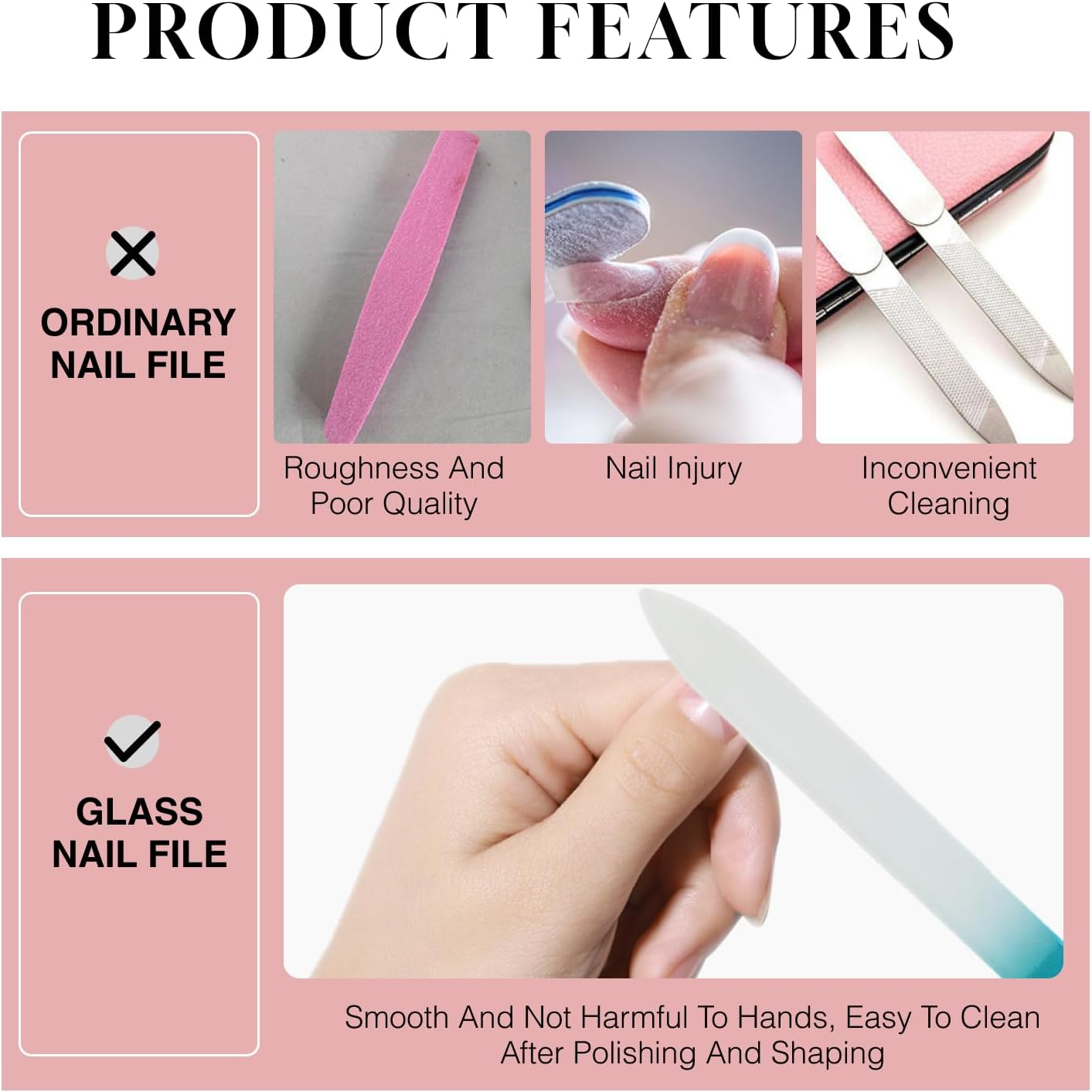 ​Fortuneglobe 4 Pcs Crystal Glass Nail File Set with Protective Case | Professional Double-Sided Etched Czech Glass Nail File for Natural Nails | Gentle Nail Care Tool | Stocking Stuffers & Unique Gifts for Women & Adults​​ image number 3