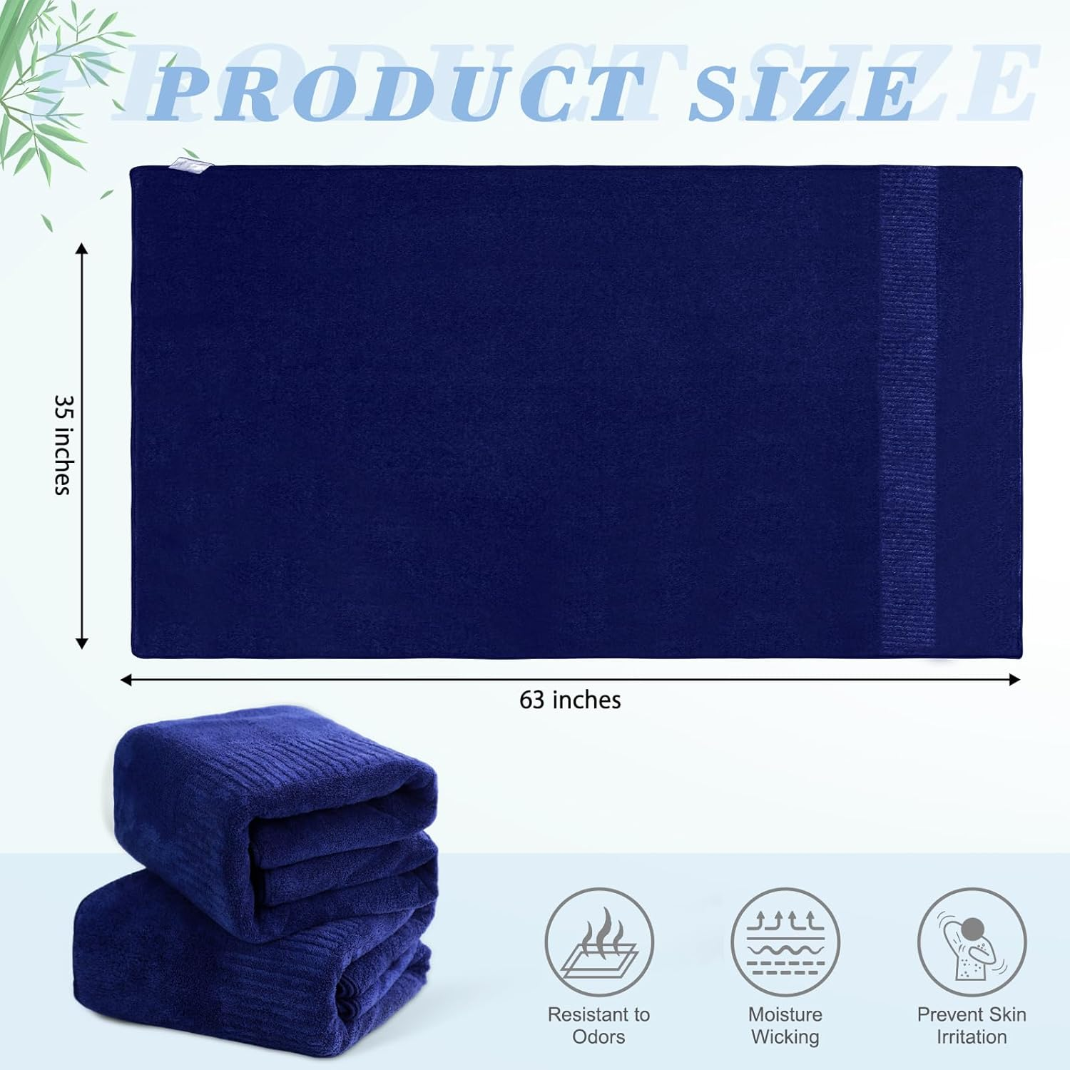 SEISSO Pack of 2 Bath Towel, Premium Bamboo Fibre Bath Sheets 90 X 160Cm, Super Soft, Highly Absorbent and Quick Dry Bath Sheet, Use for Hotel, Spa, Bathroom, Sports Towels, Yoga Towel, Dark Blue - Dark Blue image number 5