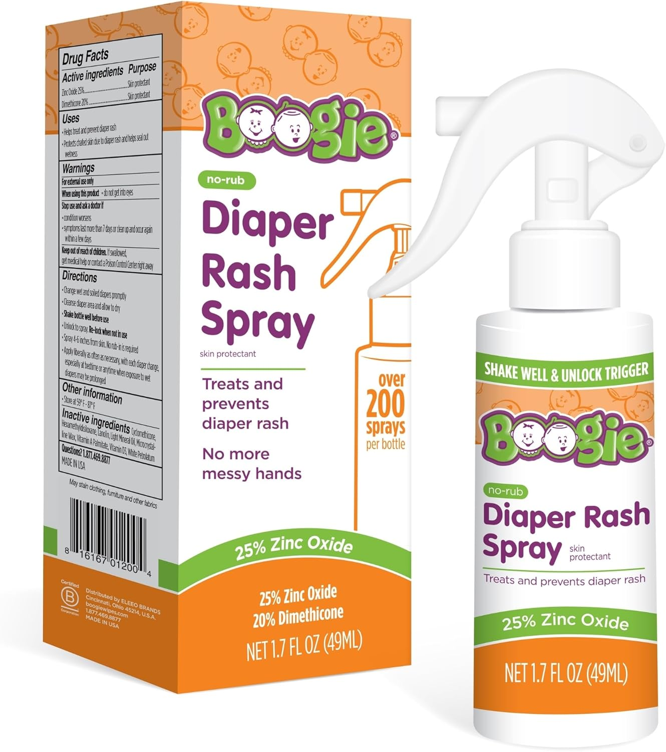 Diaper Rash Cream Spray by Boogie Bottoms, Travel Friendly No-Rub Touch Free Application for Sensitive Skin, from the Maker of Boogie Wipes, over 200 Sprays per Bottle, 1.7 Oz image number 4