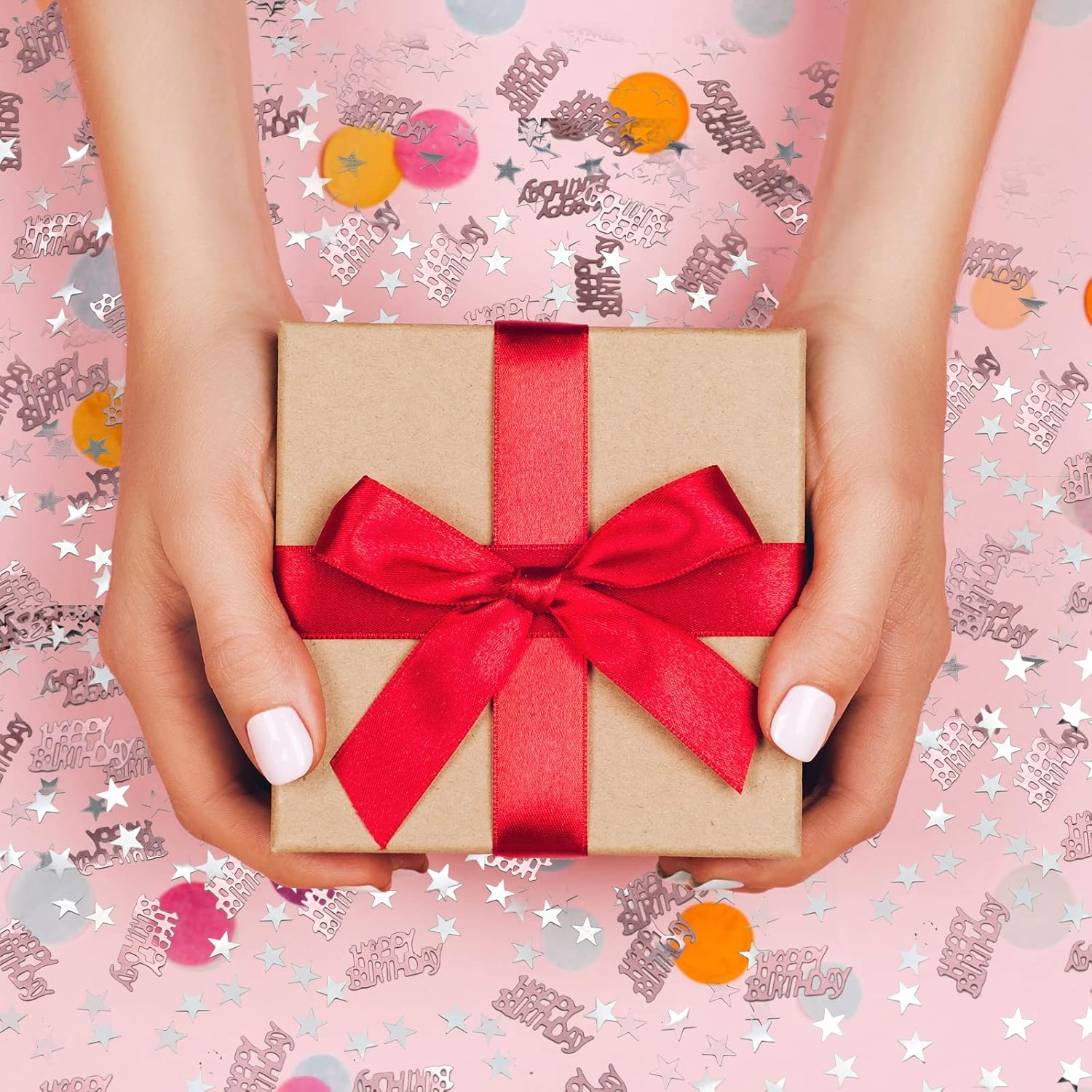 30G Happy Birthday Confetti, Rose Gold Birthday Confetti Party Decorations Table Decor Cards Sprinkles, Silver Star Confetti for Girls Woman Kids Birthday Party Table Decoration image number 6