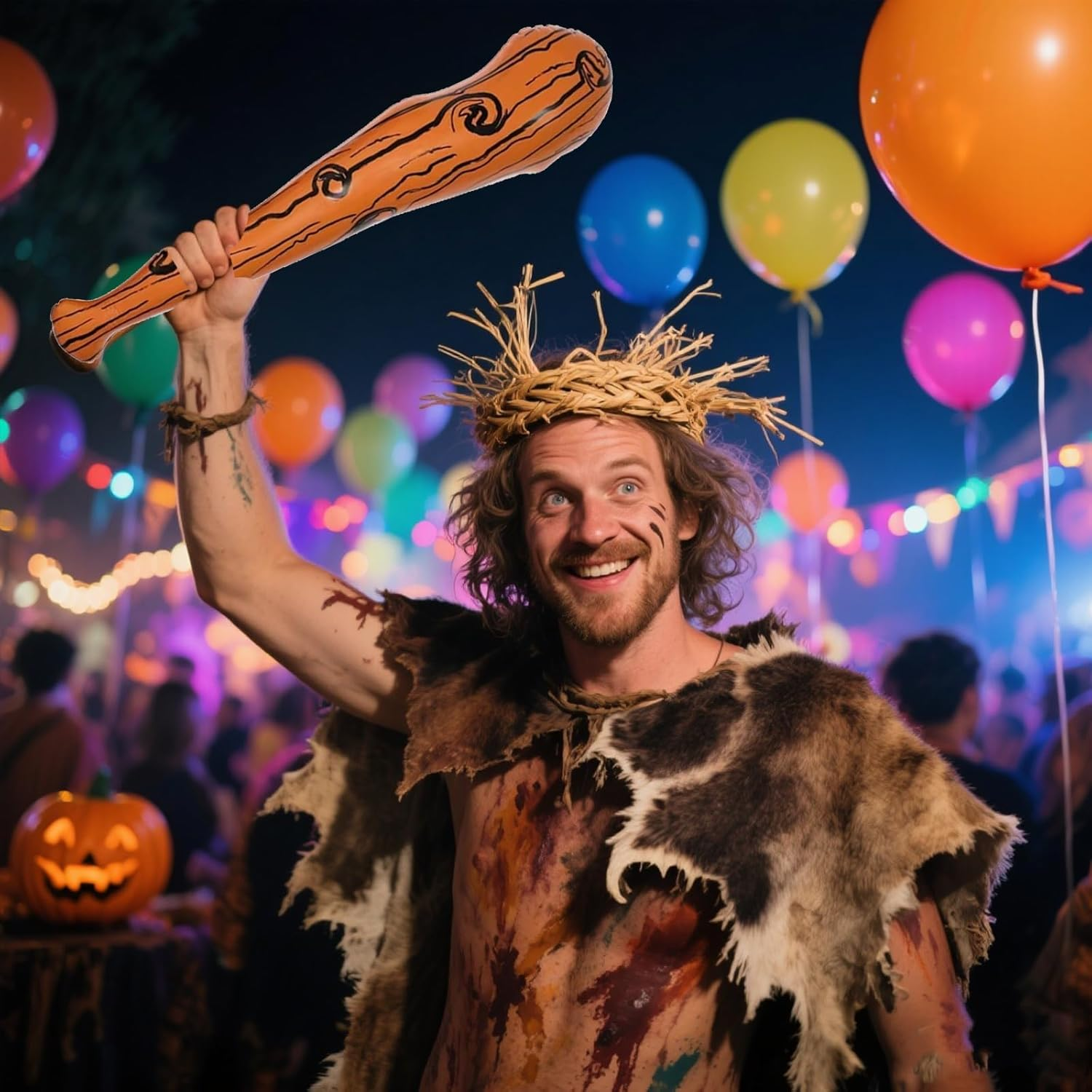 Kuskins 2 Pack Inflatable Caveman Clubs - 26Inch Stone Age Bats for Halloween, Cosplay & Costume Accessories - Adult Cave Man Props, Themed Party Decor, Inflatable Baseball Bat (Brown, S) image number 1