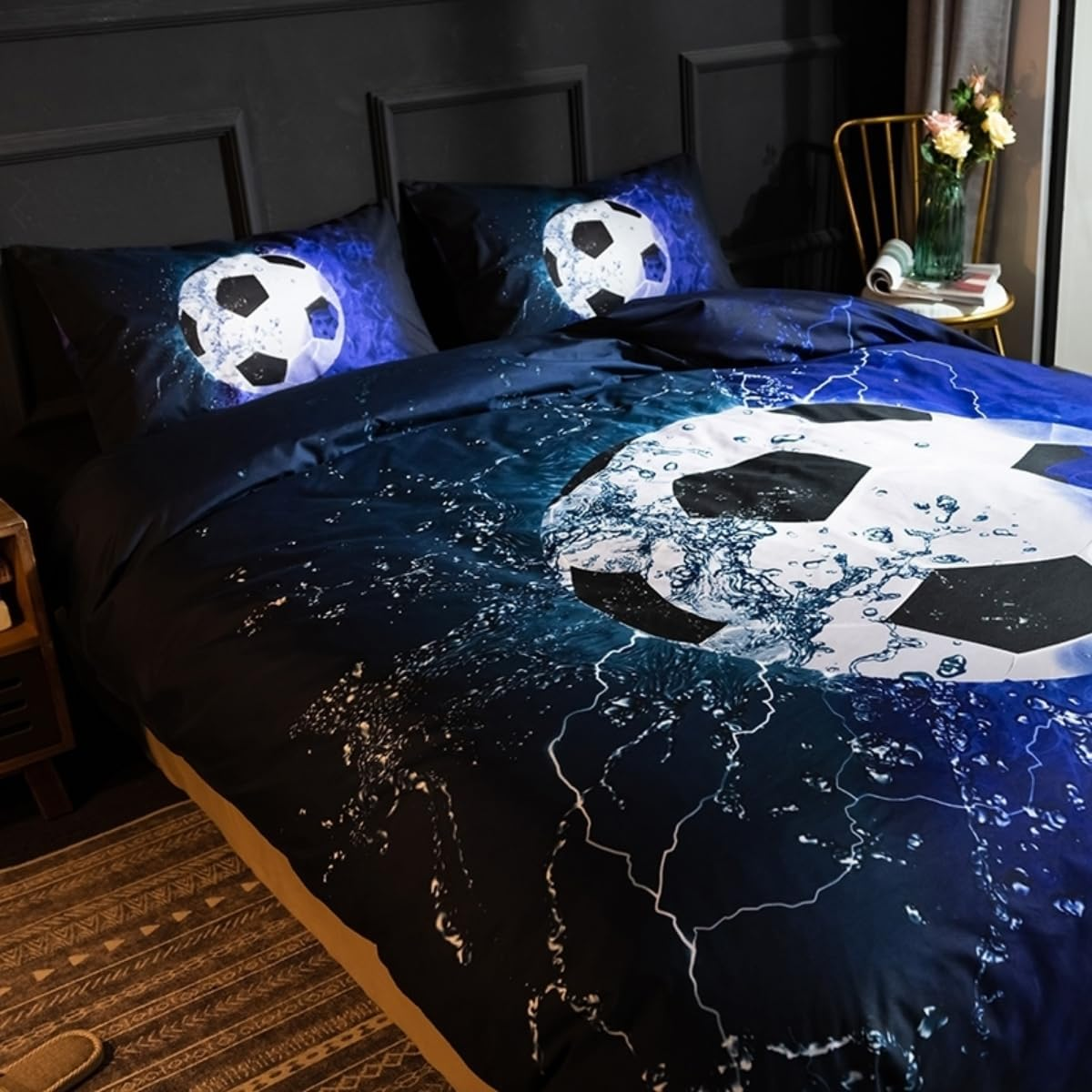 Costume Bay 3D Sports Bed Duvet Cover Set Football Basketball Soccer Various Designs Perfect for Teens and Adults Bedroom Decor (Soccer, S) image number 3