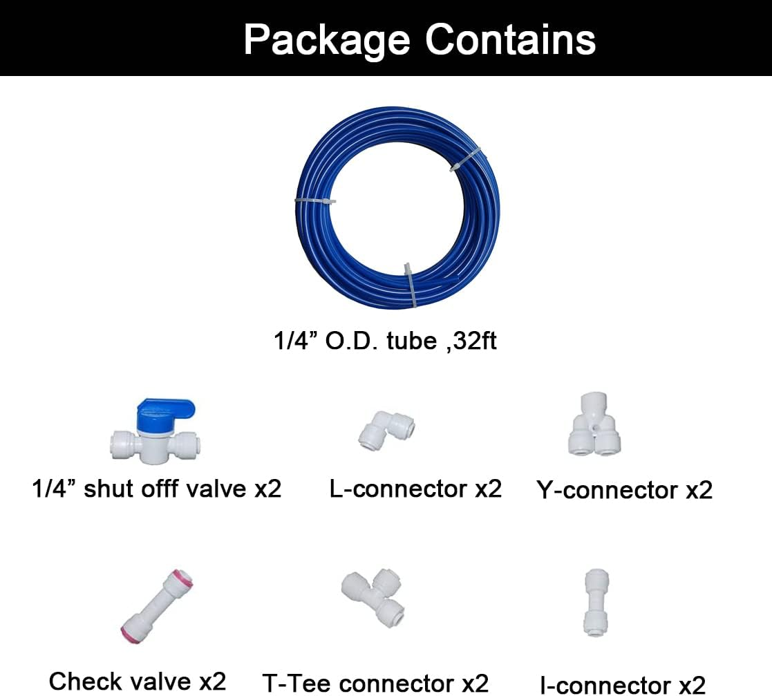 Malida Water Purifier Quick Connector,Ro Water 1/4 Tubing, RO Water Filter Fittings, 1/4 Inch Tubing Blue 10 Meters + Quick Connect 12Pcs