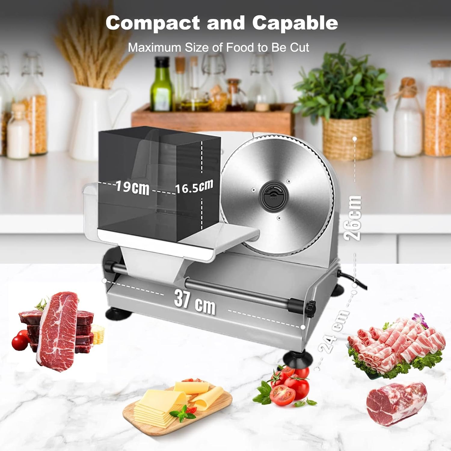 Adando Electric Meat Slicer Machine: Deli Meat Slicer Food Processors with 3 Stainless Steel Blades - Adjustable Thickness Easy Clean - Meat Chopper for Kitchen/Commercial Use - for Meat Cheese Bread image number 6