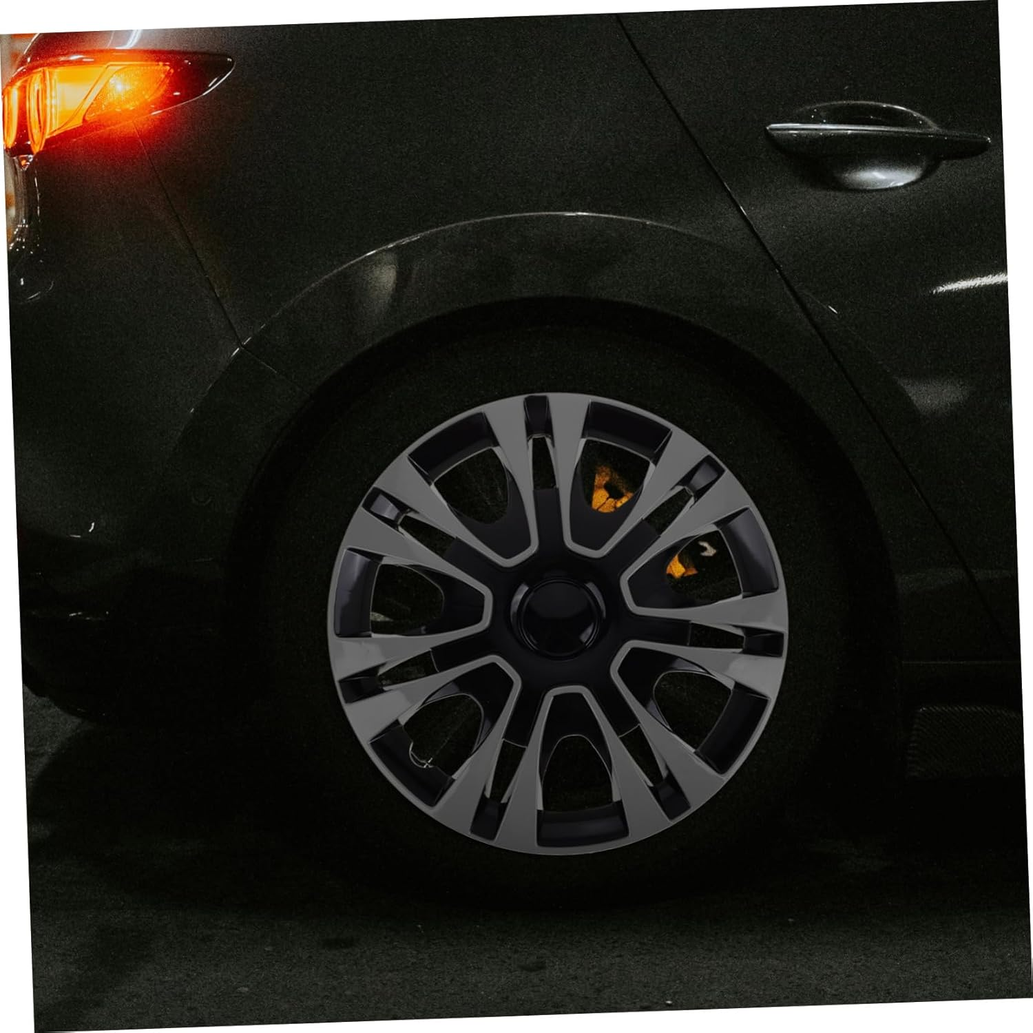 SOLUSTRE Universal 13 Inch Silver Wheel Hub Caps Black Hubcaps Car Wheel Cover Auto Accessories Vehicle Accessories One Piece image number 1