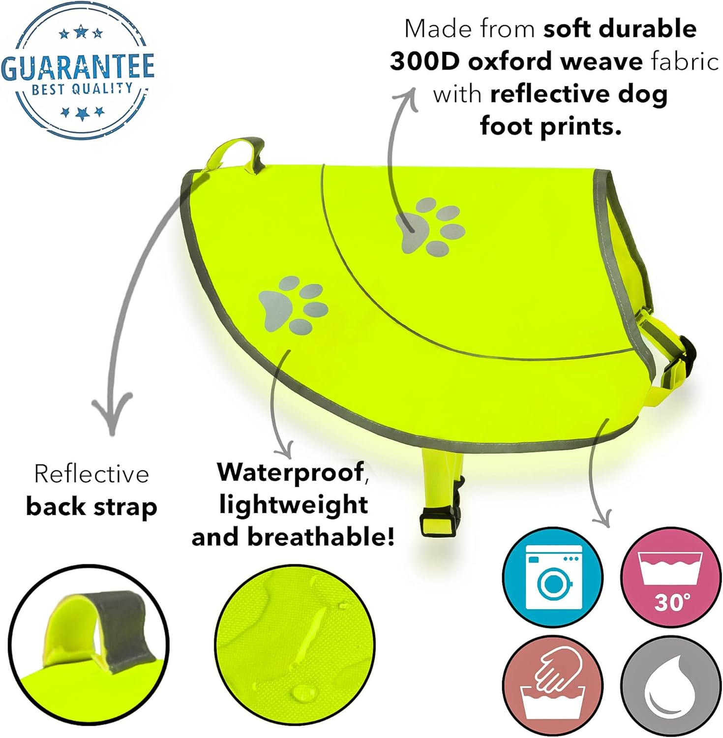 Dog Safety Reflective Vest -Hunting Waterproof Yellow Vest for Best Visibility at Day and Night with Claps, Connectors Comfortable Adjustable Size Size XL - Yellow Color (XL, Yellow) image number 5