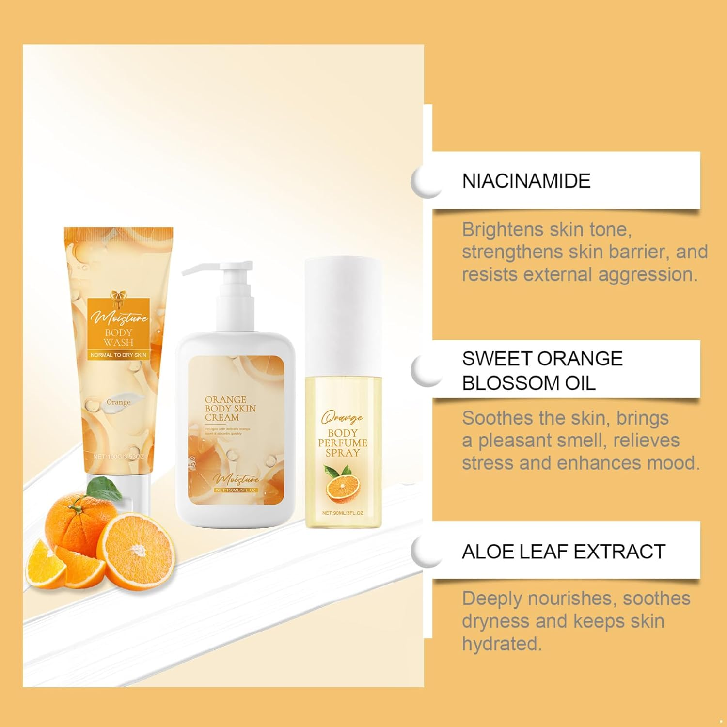Moggemol Sweet Orange 3 Piece Body Care Collection Moisturizing Shower Wash Smoothing Body Cream Refreshing Fragrance Daily Use Orange One Size image number 6