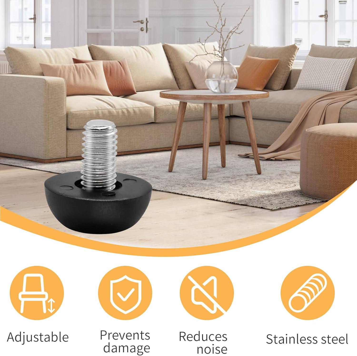 8Mm X 1.25 M8 Leveling Feet Adjustable Furniture Leg Leveler Replacement Outdoor Patio Stainless Steel Screw-In Leveling Feet Glides (16PCS) image number 1