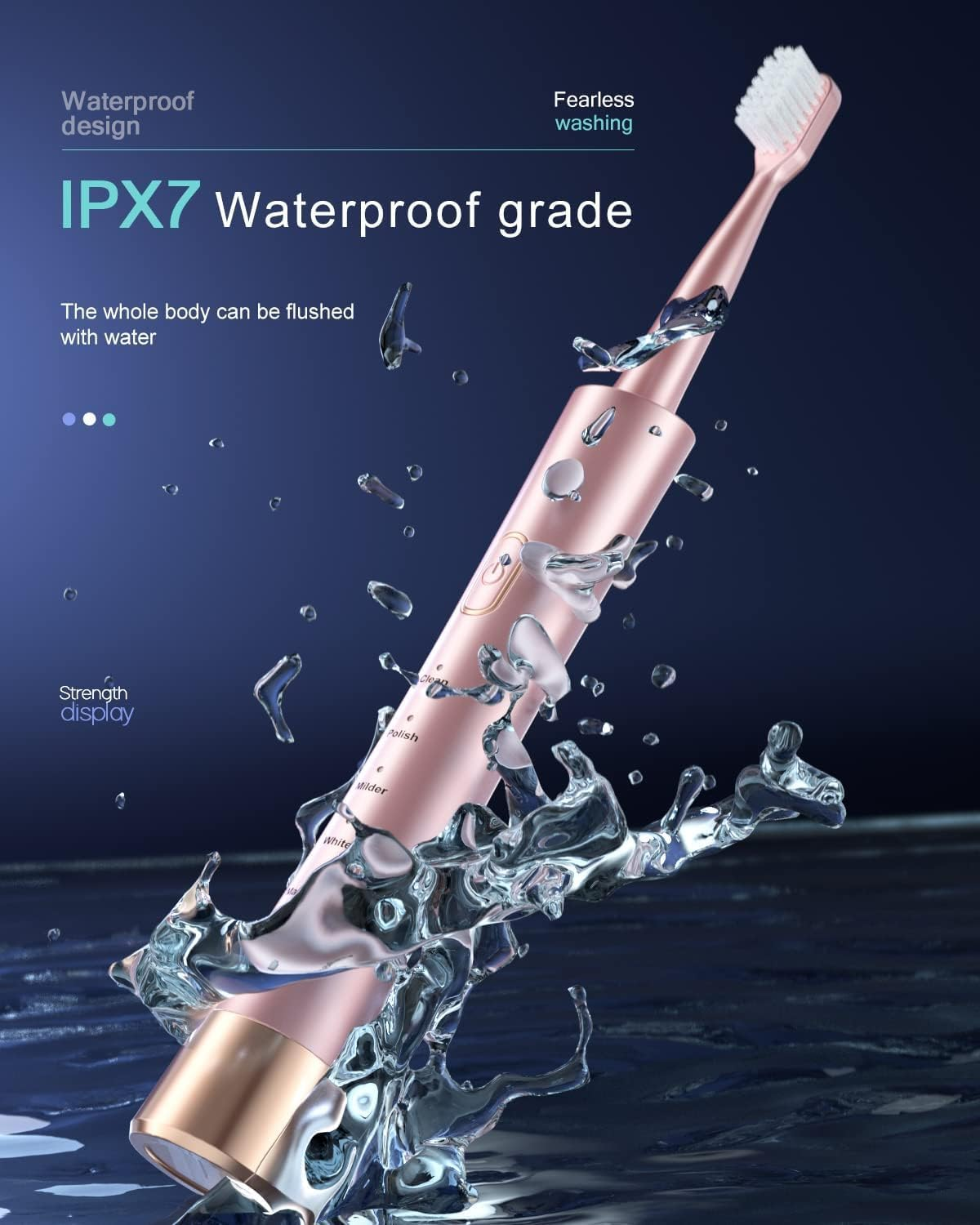 Oolong Waterproof Sonic Electric Toothbrush, 2-Hour Fast Charge with Intelligent Time Reminder, 5 Modes, 6 Brush Heads, Travel, Indoor, Outdoor, Pink image number 1