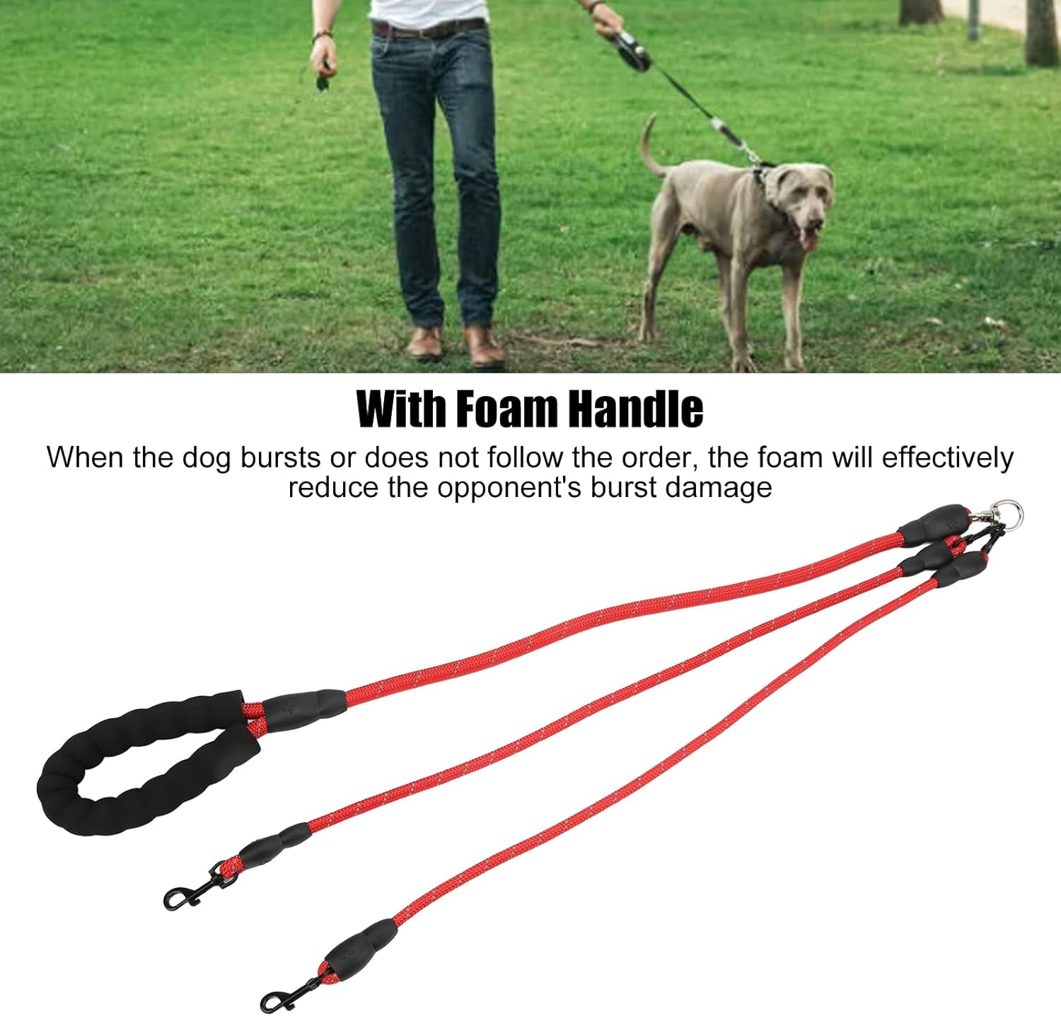 Dog Leash, 360&deg; Rotation Reflective Dog Walking Leash with Foam Handle, Heavy Duty Large Dog Leash for Small Medium and Large Dogs Hiking Camping Backyard Beach (Red) image number 3