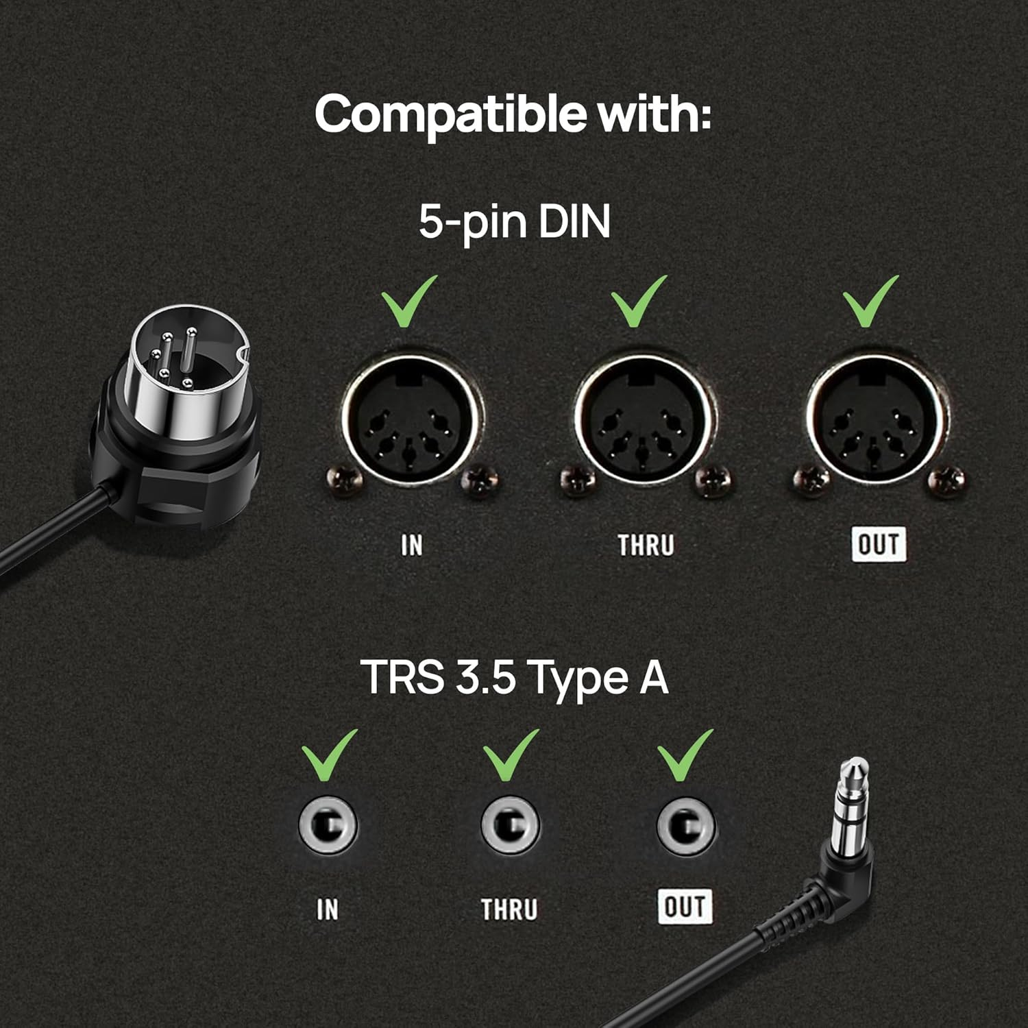 CME TRS MIDI Cable 4-Pack - TRS Type a (3.5Mm - 1/8&rdquo;) to 5-Pin DIN, 1FT / 30CM, Low-Profile - Right Angle Ultra-Thin Plugs for Compact Spaces - Ideal for Synths & Pedalboards