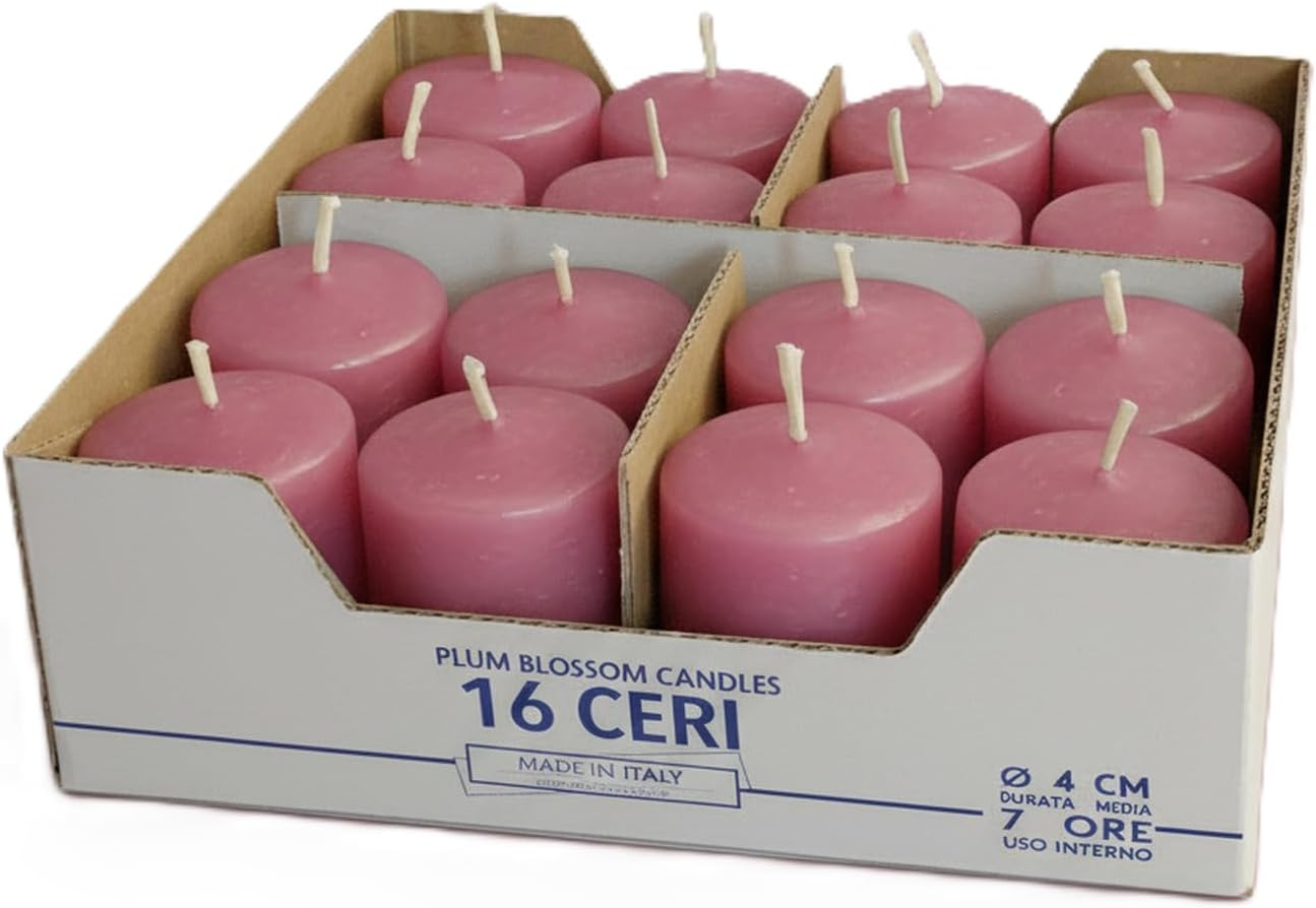 16 Wax Candles Diameter 4 Cm Height 5 Cm Colour Plum Burn Time 7 Hours Unscented Cereria Di Giorgio image number 4