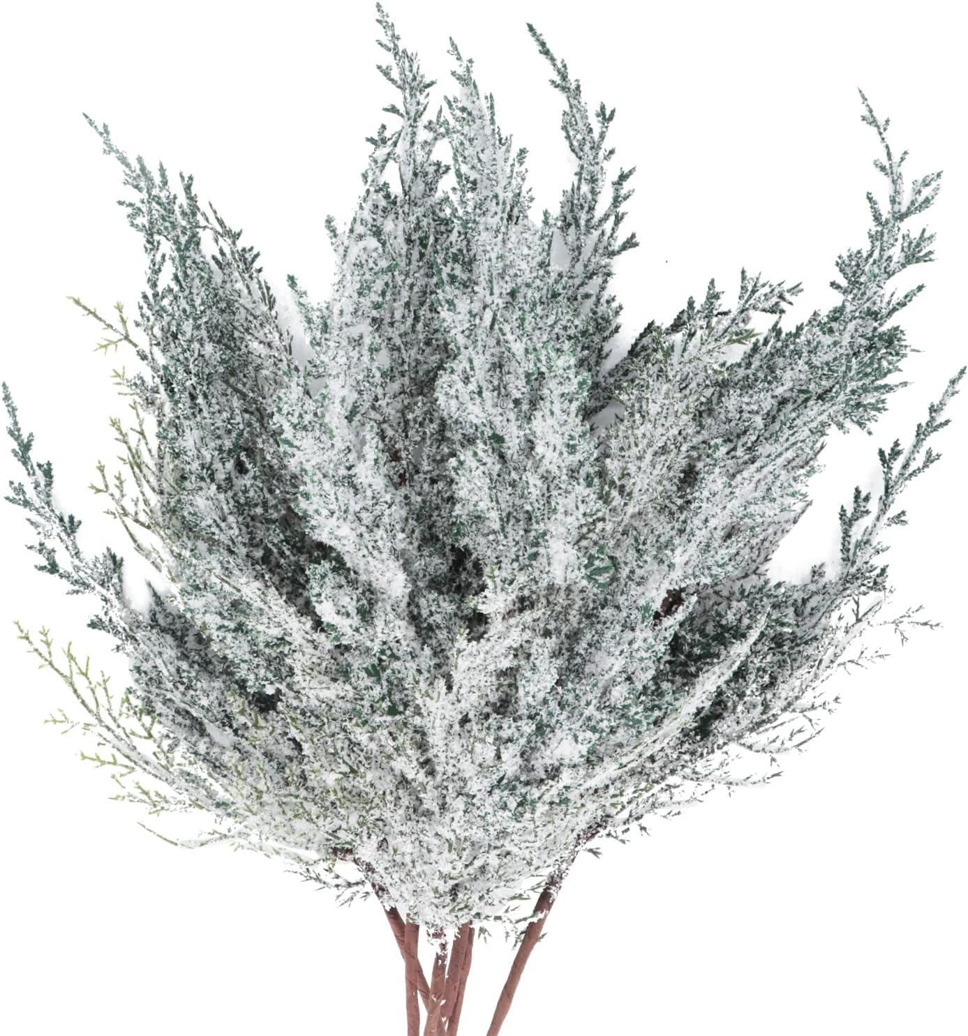 6 Pieces Frosted Artificial Cedar Pine Branches Sprigs 17" Snowy Faux Cedar Twig White Winter Greenery Stems Pine Picks Cedar Spray for Christmas Tree Craft Wreaths Garlands Holiday Season Decor (6) image number 1